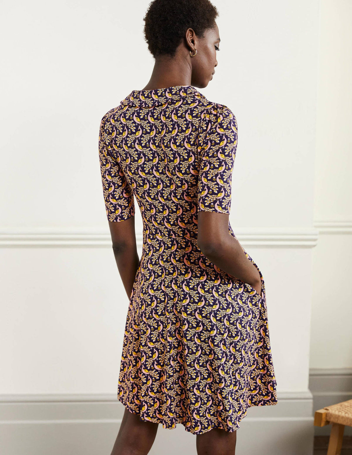 Fixed Wrap Jersey Dress-French Navy, Paradise Peacock-3
