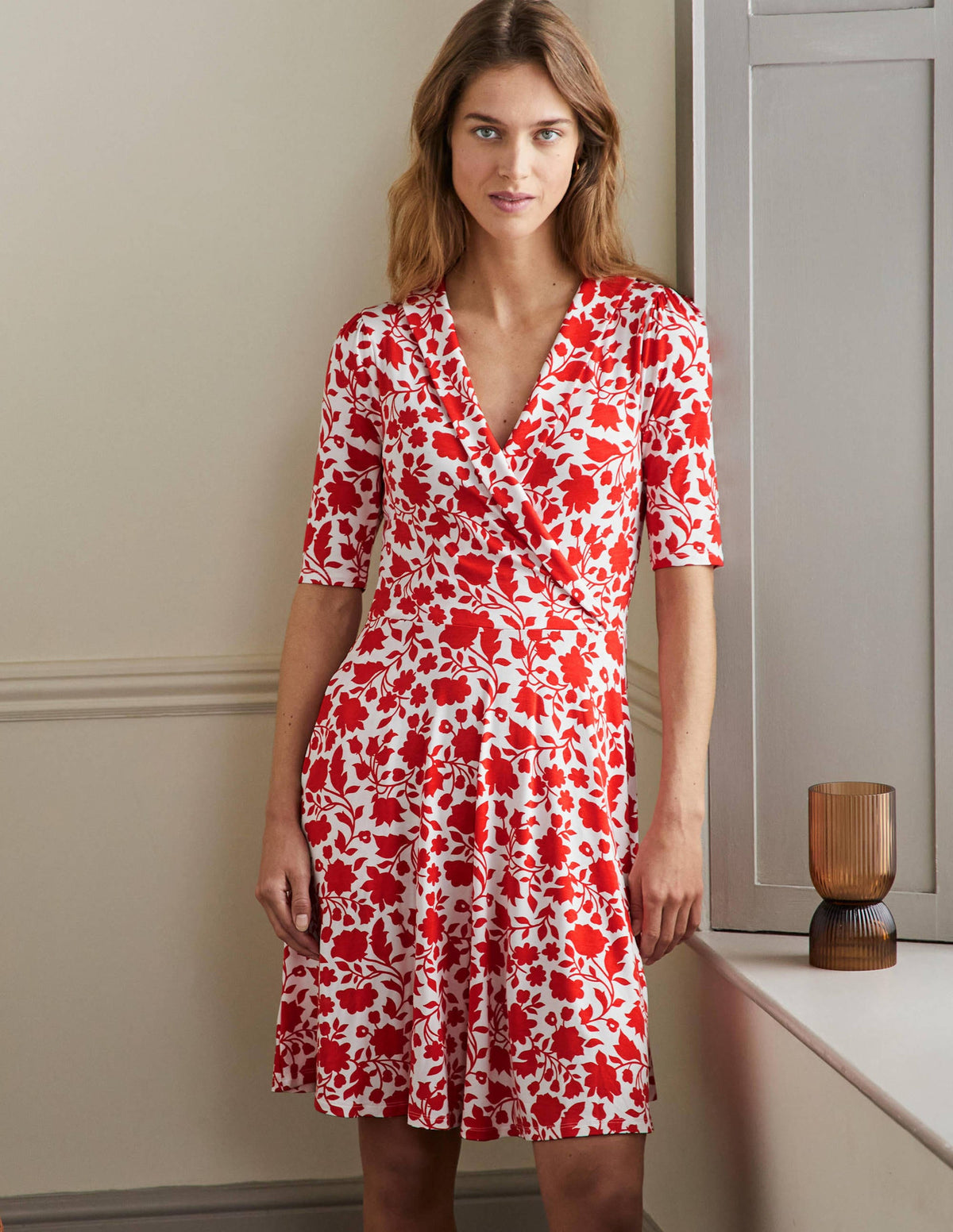 Fixed Wrap Jersey Dress-Papaya Botanic Silhouette-1