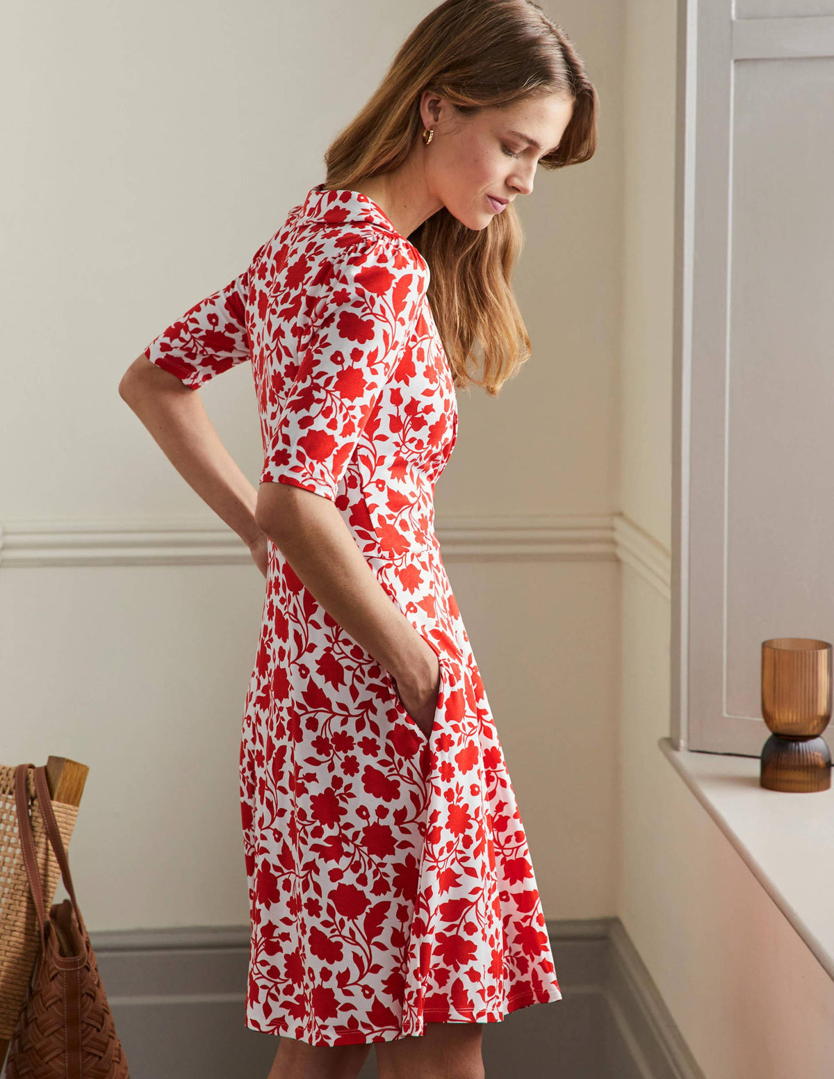 Fixed Wrap Jersey Dress-Papaya Botanic Silhouette - Image 4