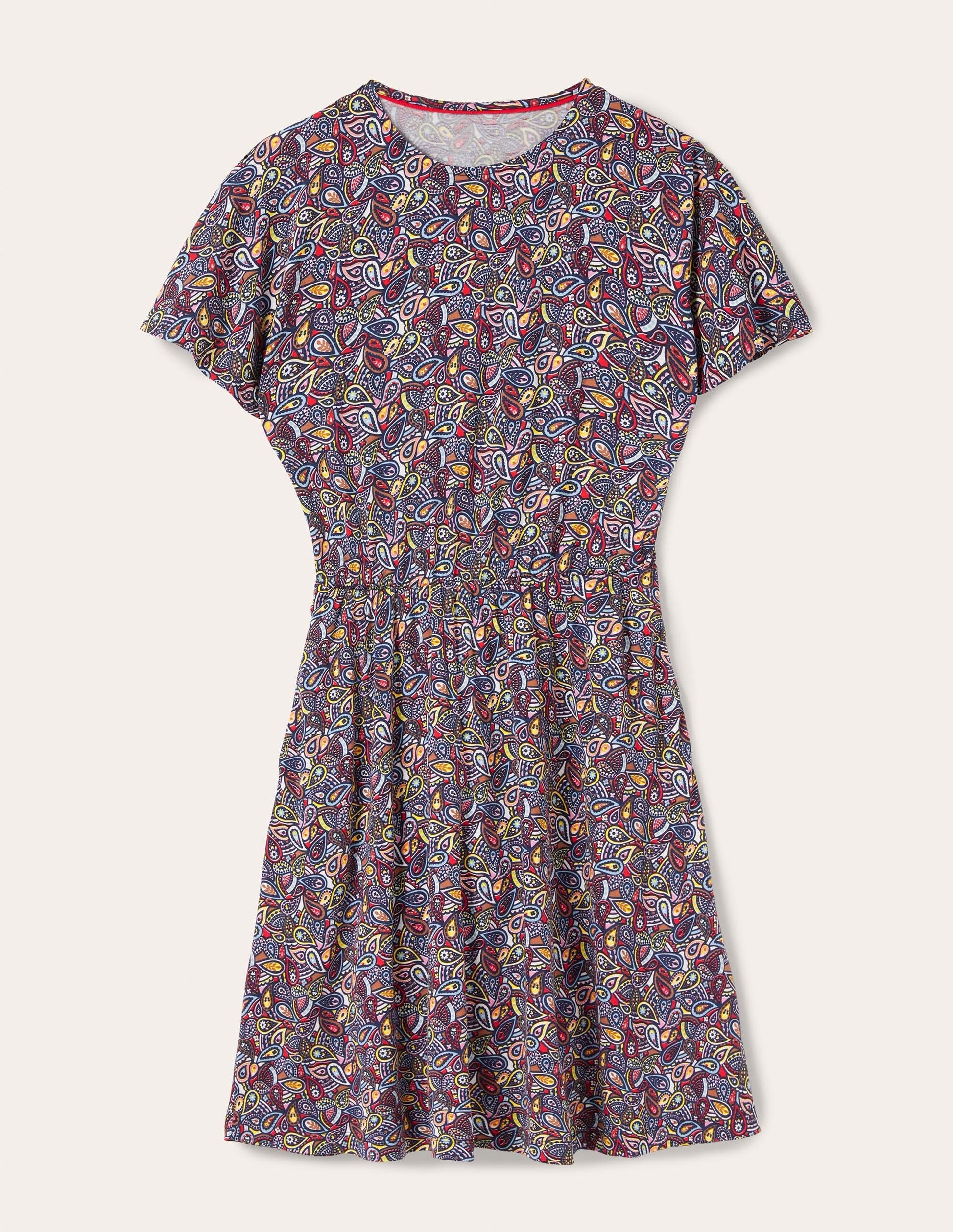 Flutter Sleeve Jersey Dress-Navy Paisley Blush-1