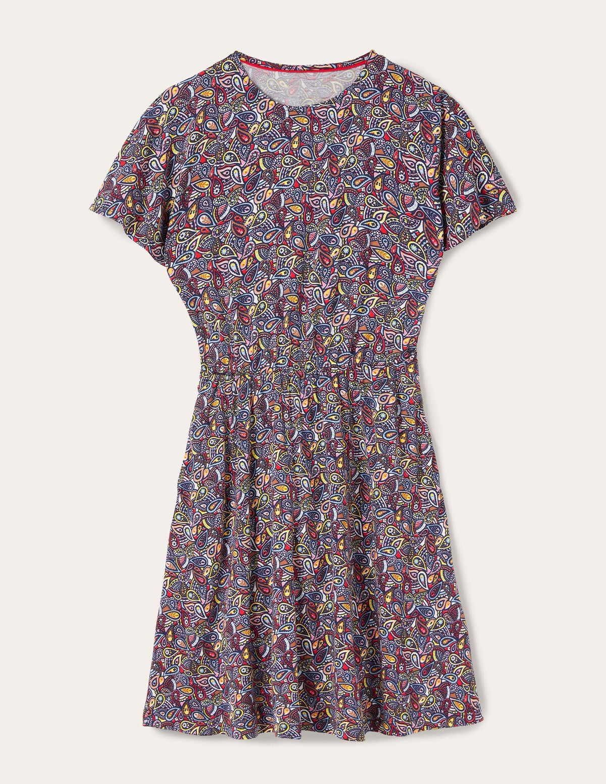 Flutter Sleeve Jersey Dress-Navy Paisley Blush - Image 1