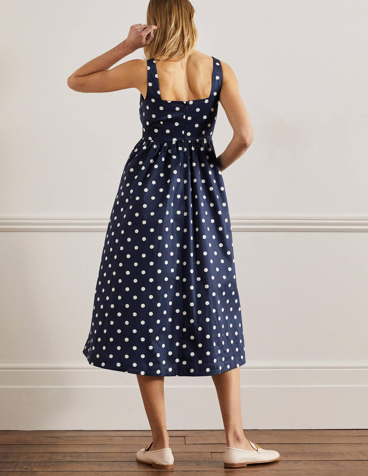 Violet Square Neck Midi Dress-Navy, Regular Dot - Image 3