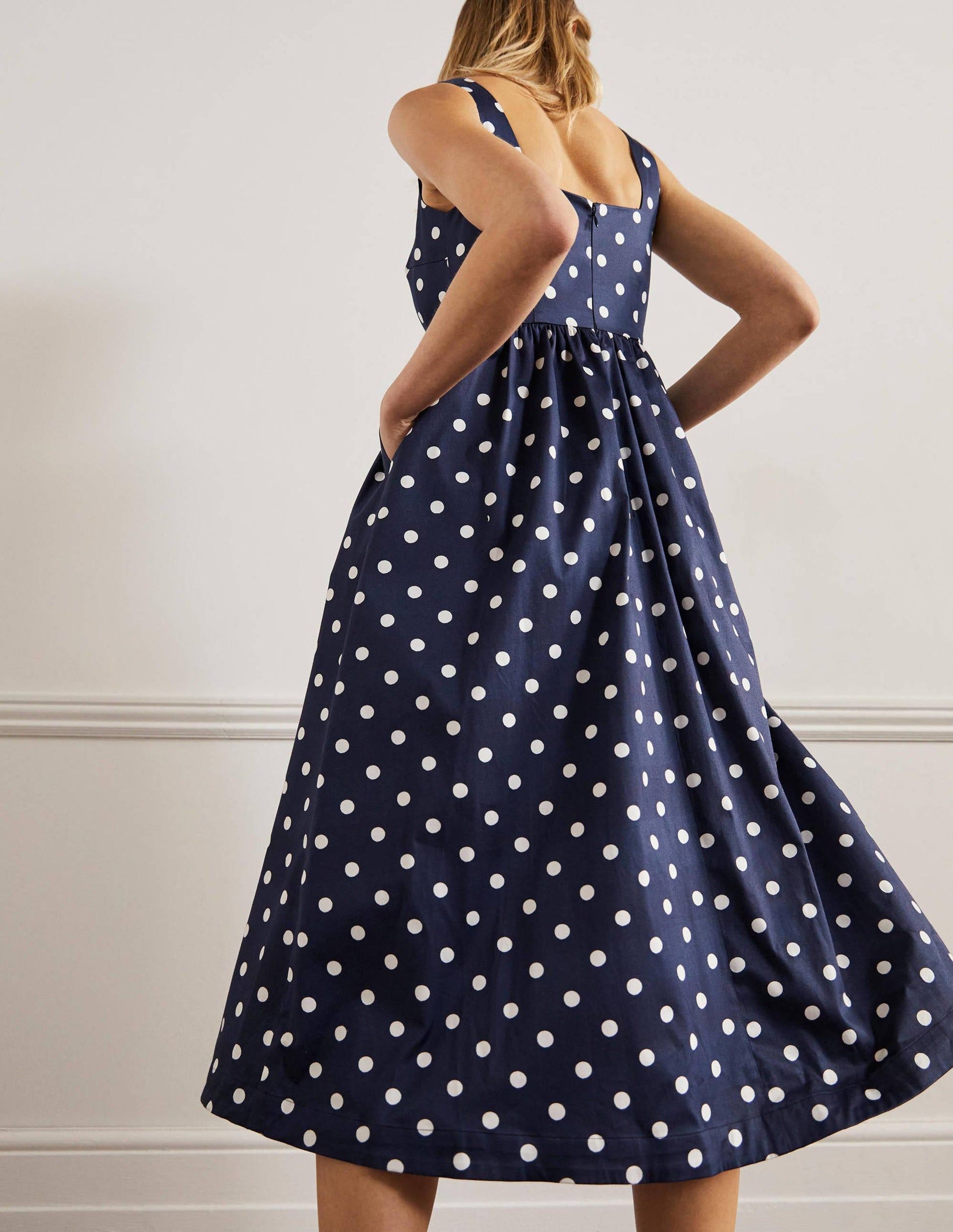 Violet Square Neck Midi Dress-Navy, Regular Dot-4