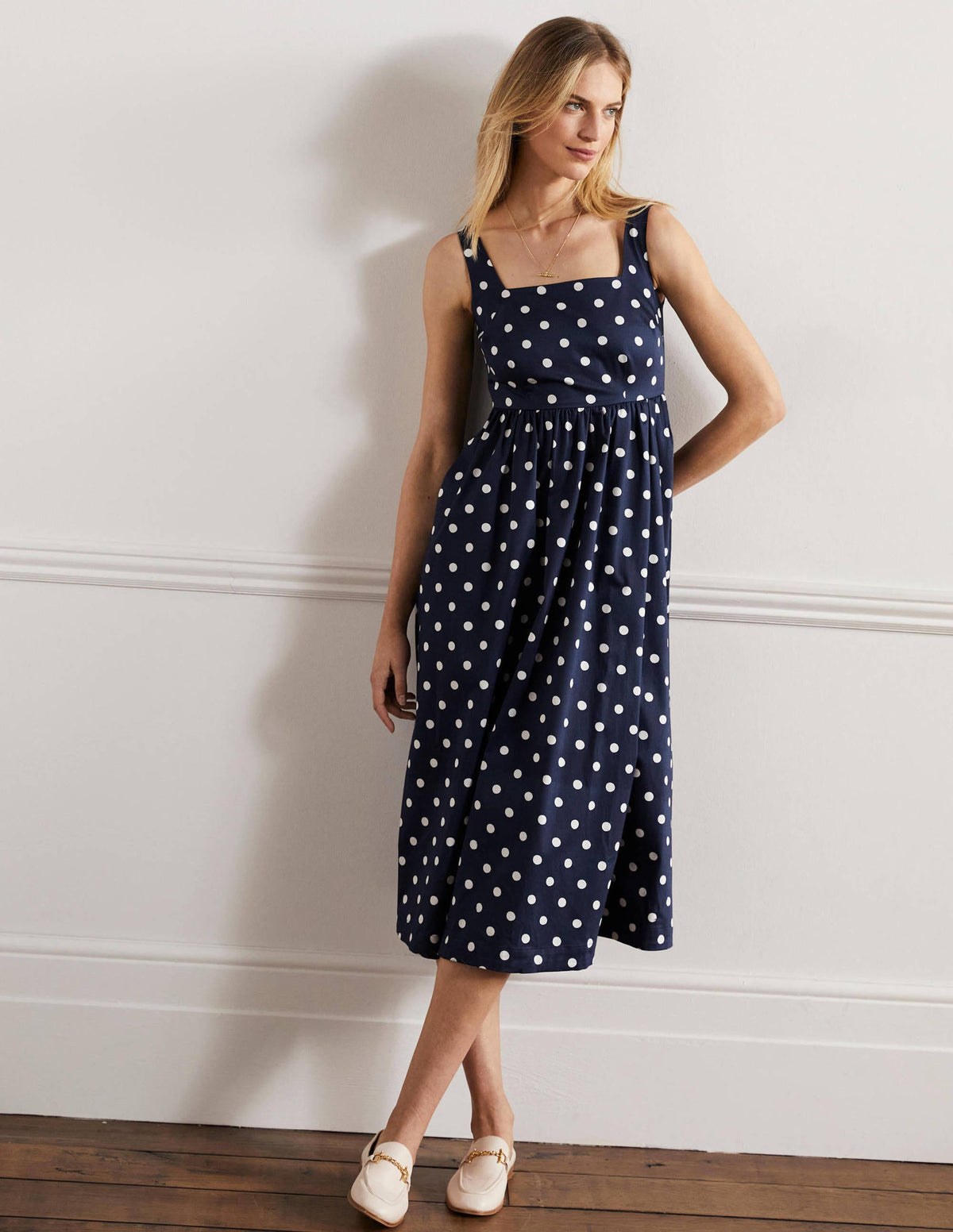 Violet Square Neck Midi Dress-Navy, Regular Dot - Image 5