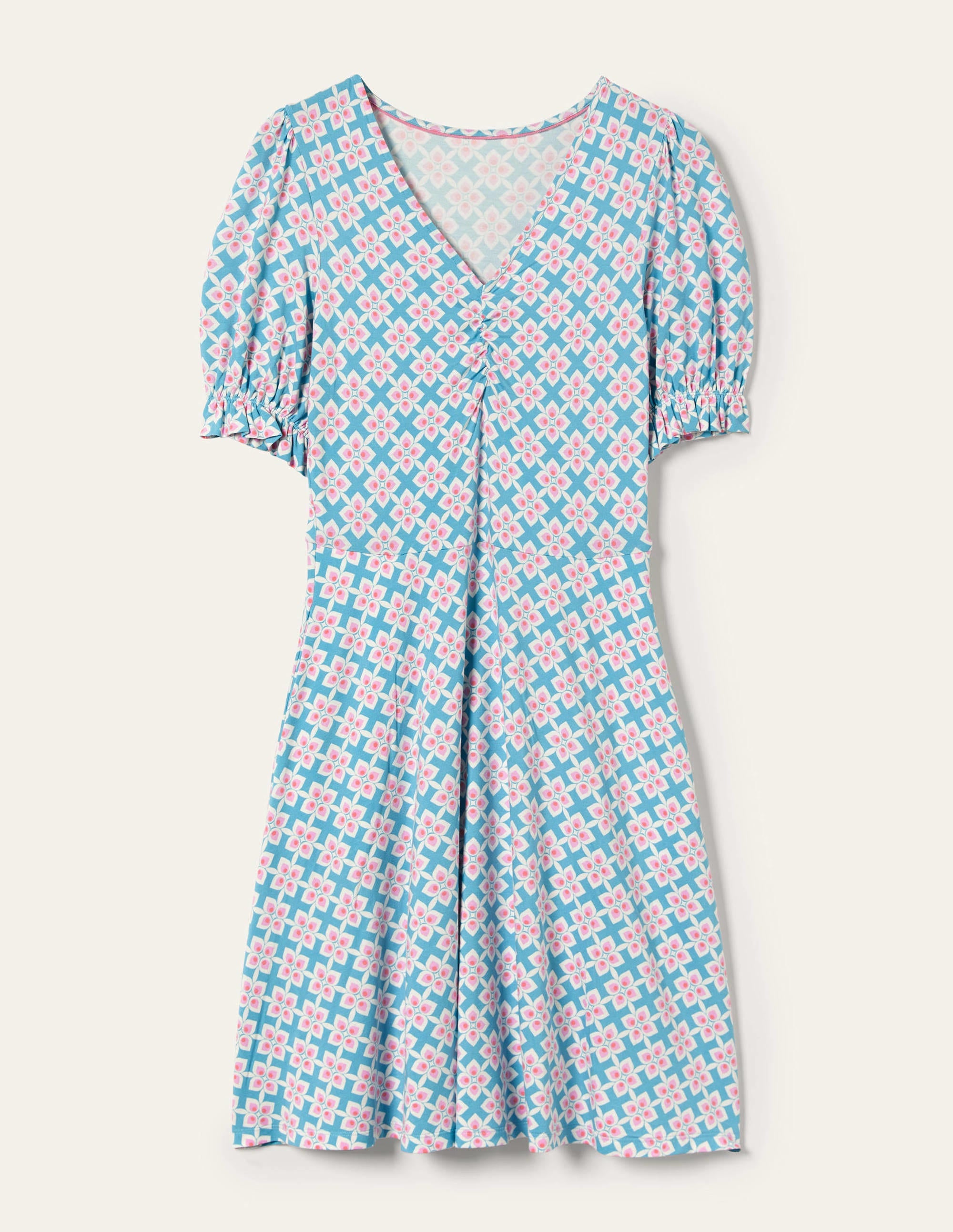 V-Neck Jersey Dress-Coastal Shade, Diamond Leaf - Image 11