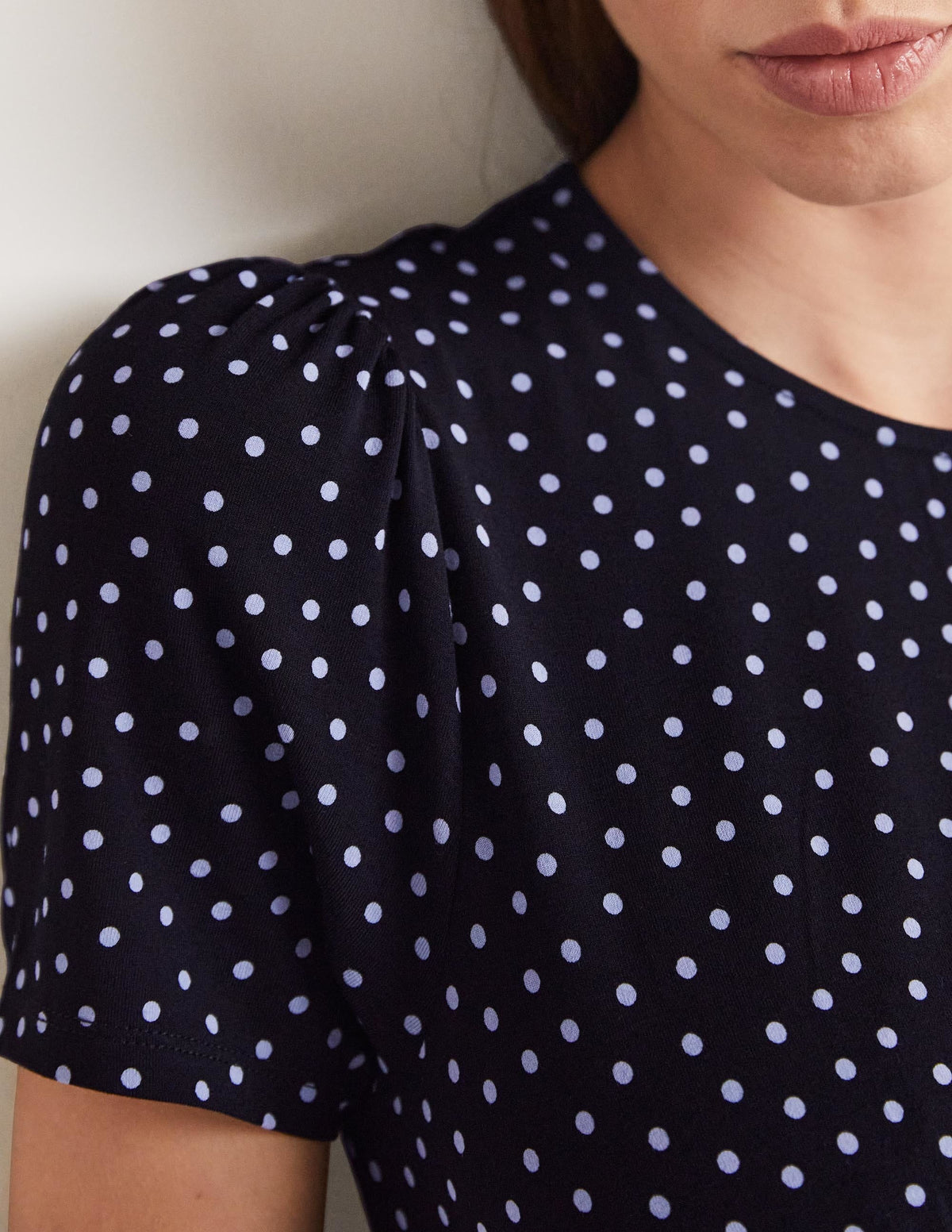 Crew Neck Jersey Dress-Black, Scattered Spot-2