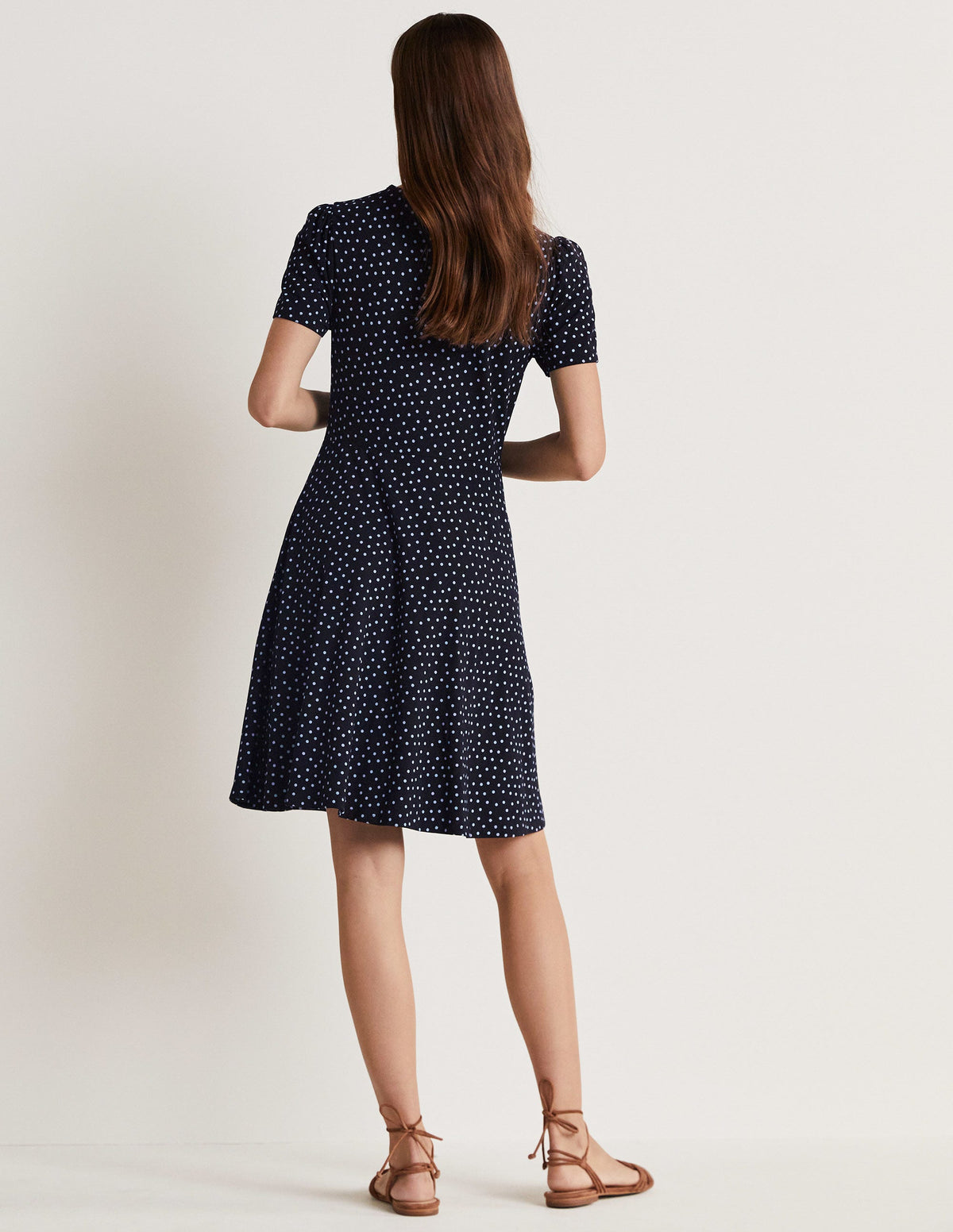 Crew Neck Jersey Dress-Black, Scattered Spot - Image 3