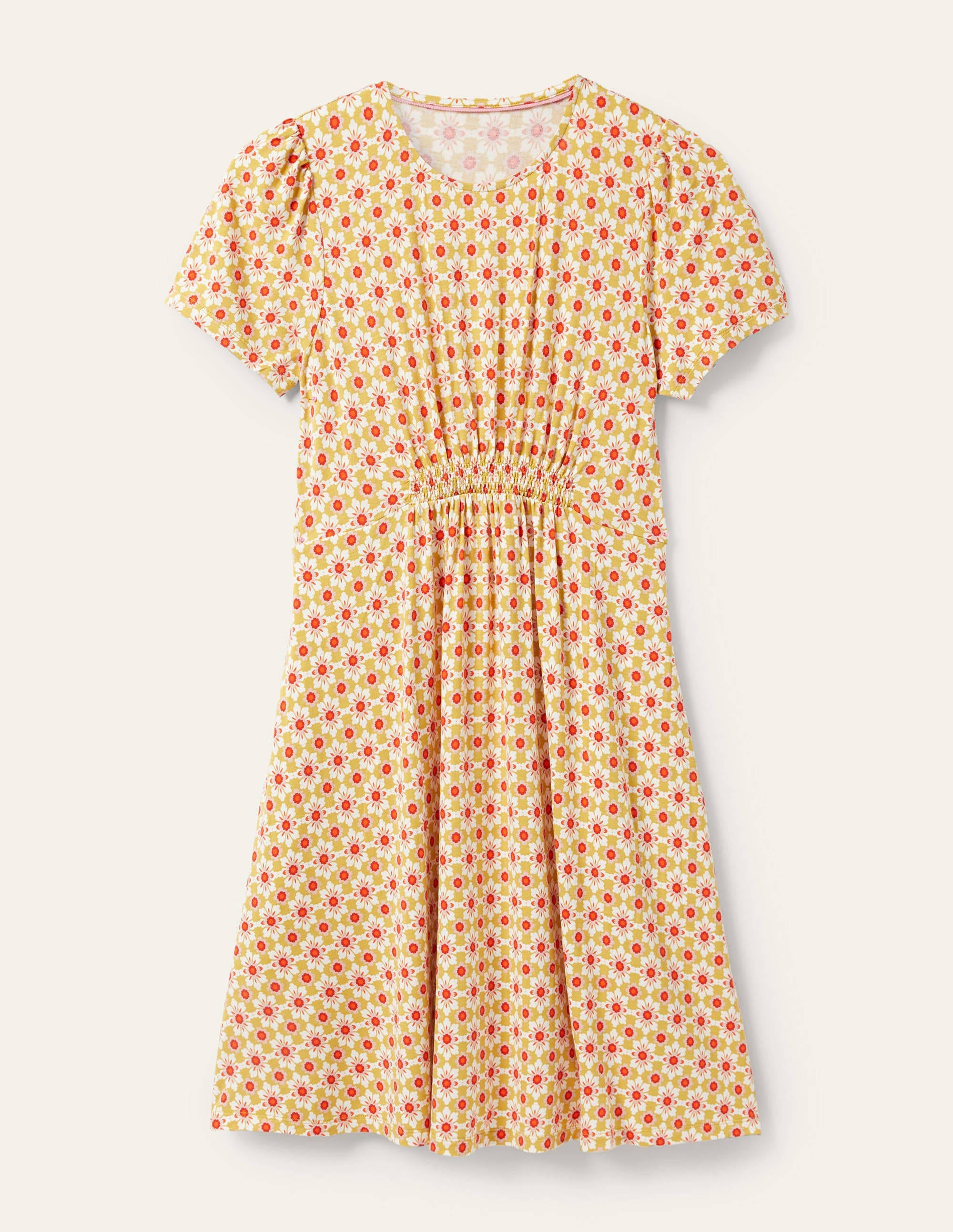 Crew Neck Jersey Dress-Olive Oil, Floret Tile - Image 5