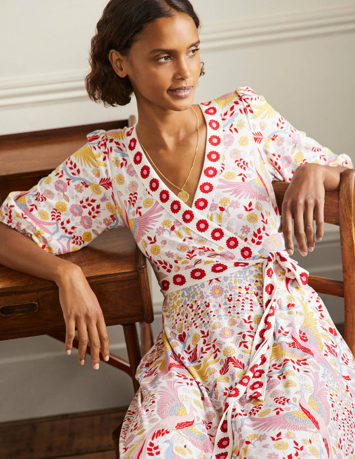 Fixed Wrap Jersey Maxi Dress-Multi, Enchanting Peacock - Image 1
