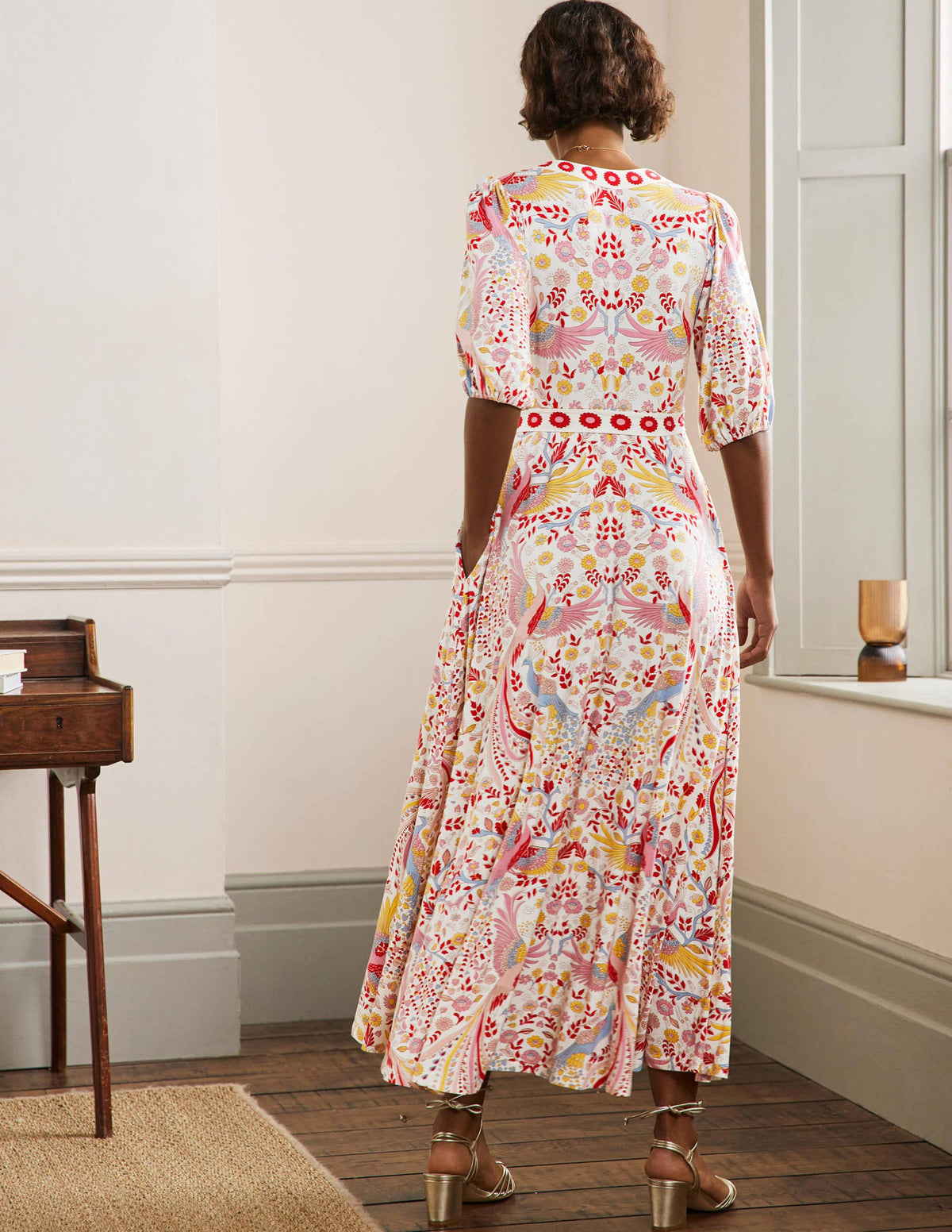 Fixed Wrap Jersey Maxi Dress-Multi, Enchanting Peacock - Image 3