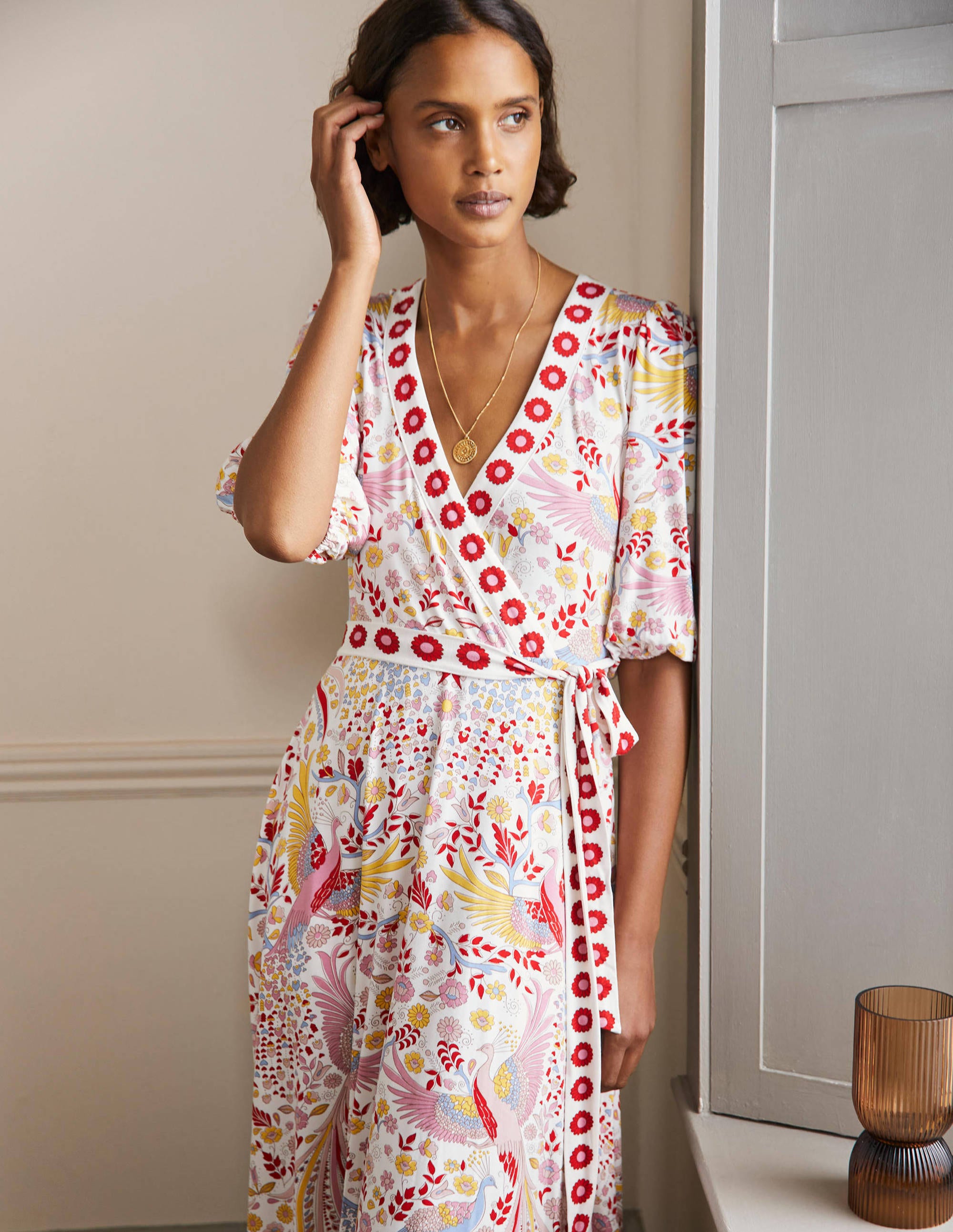 Fixed Wrap Jersey Maxi Dress-Multi, Enchanting Peacock - Image 4