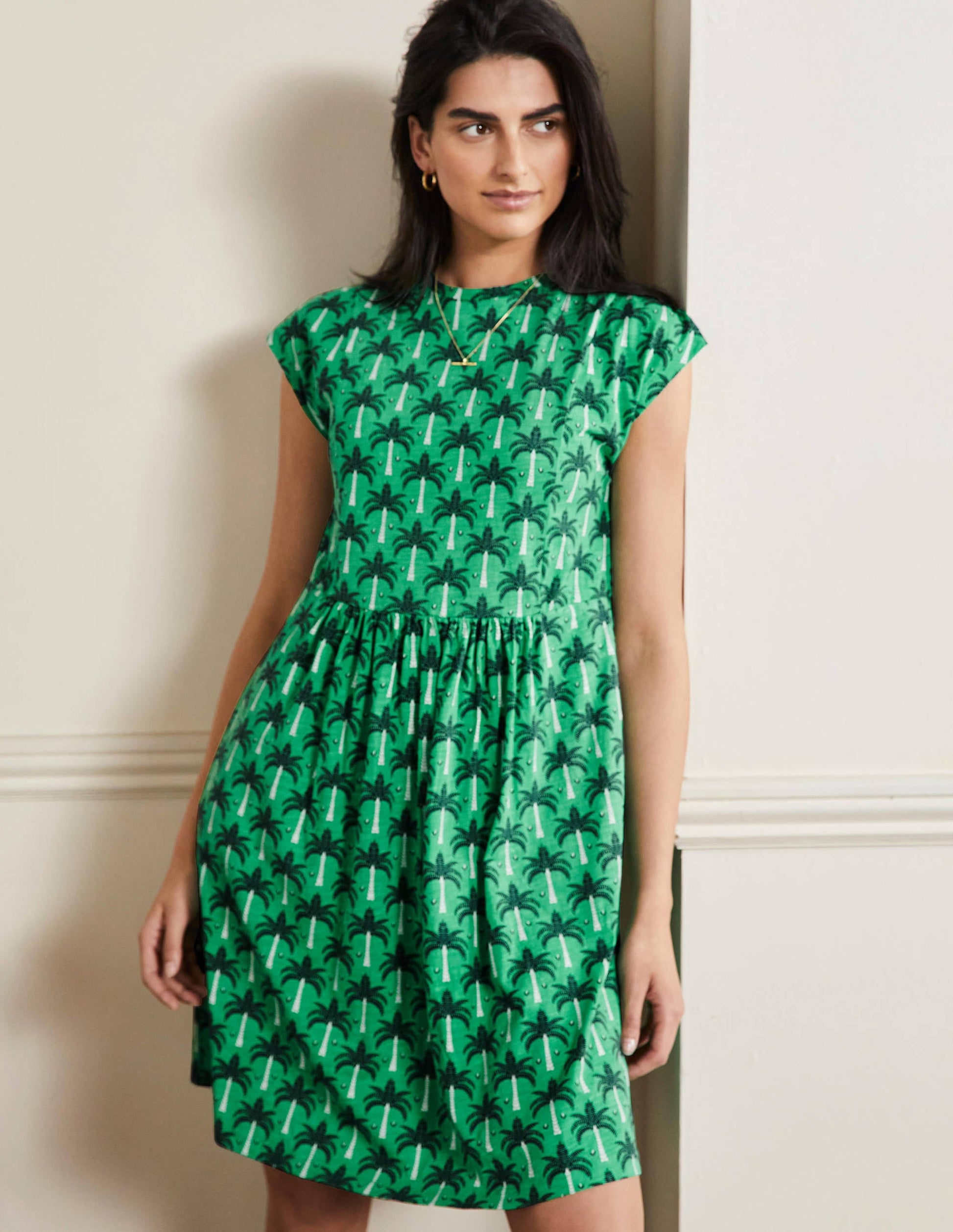 Jersey T-Shirt Dress-Green Lagoon, Paradise Palm-1