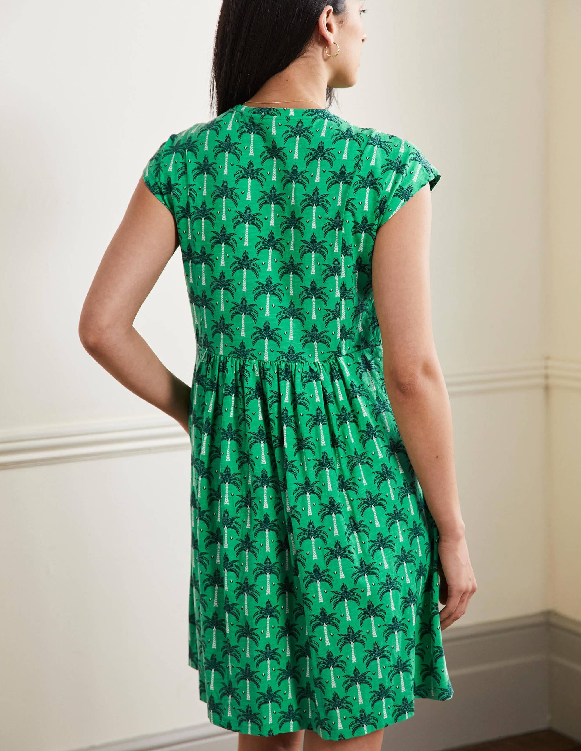 Jersey T-Shirt Dress-Green Lagoon, Paradise Palm - Image 3