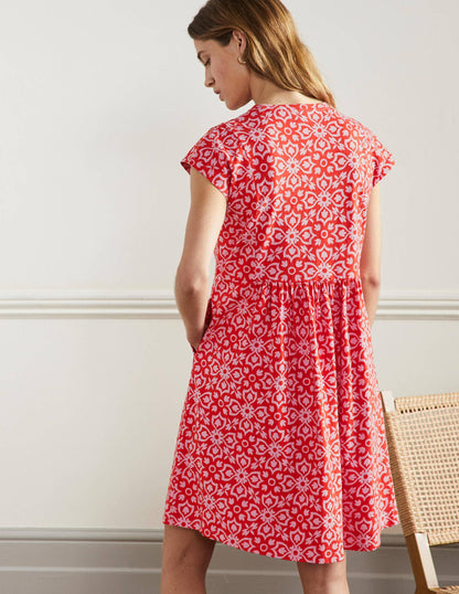 Jersey T-Shirt Dress-Dragon Red Floret Tile-3