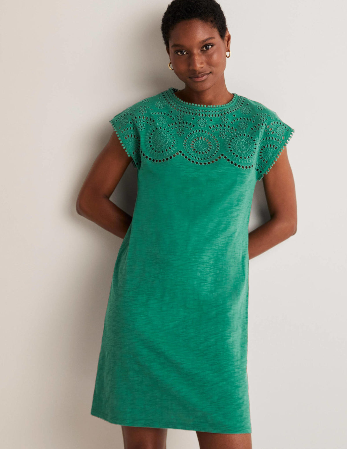 Cutwork Jersey T-shirt Dress-Shady Glade - Image 4