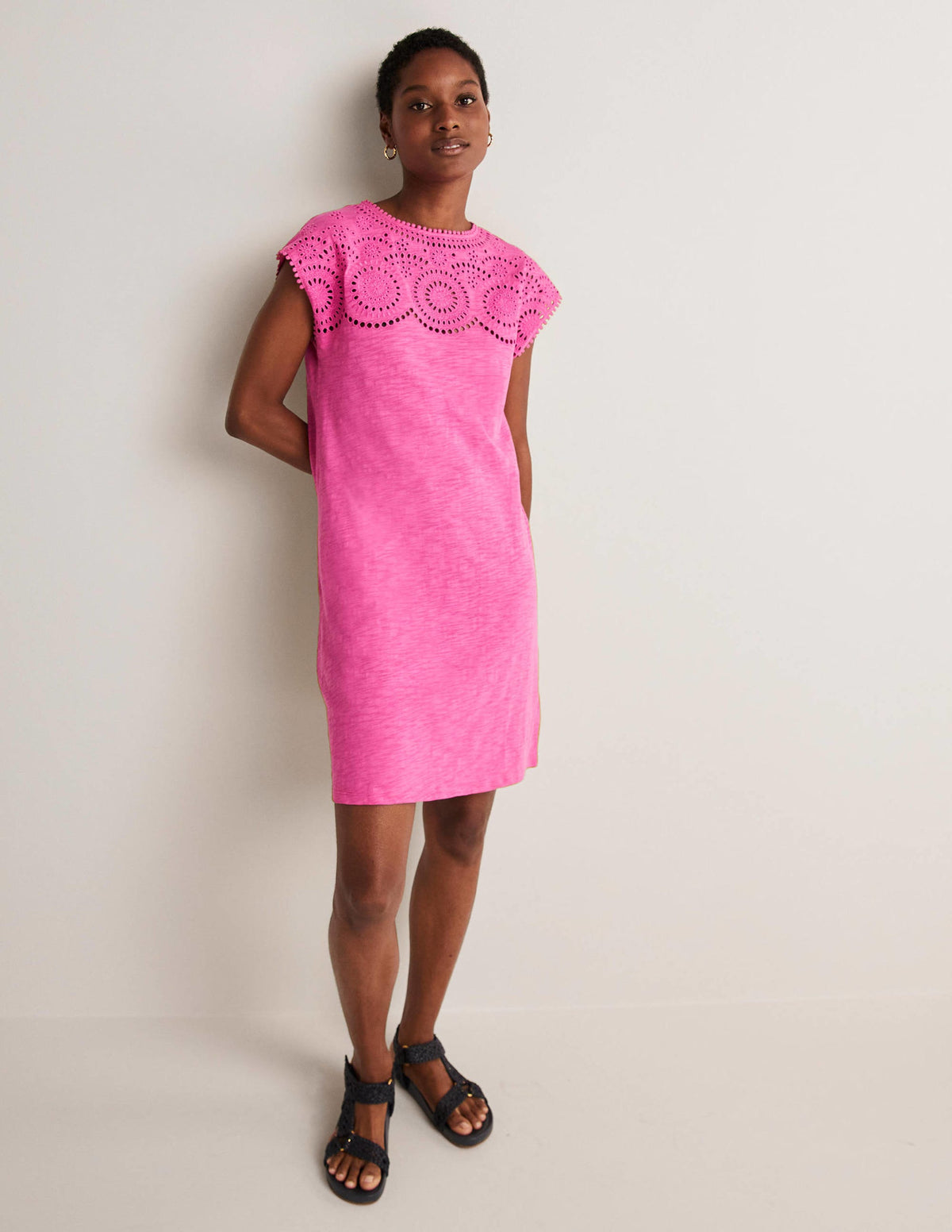 Cutwork Jersey T-shirt Dress-Pop Pansy - Image 4