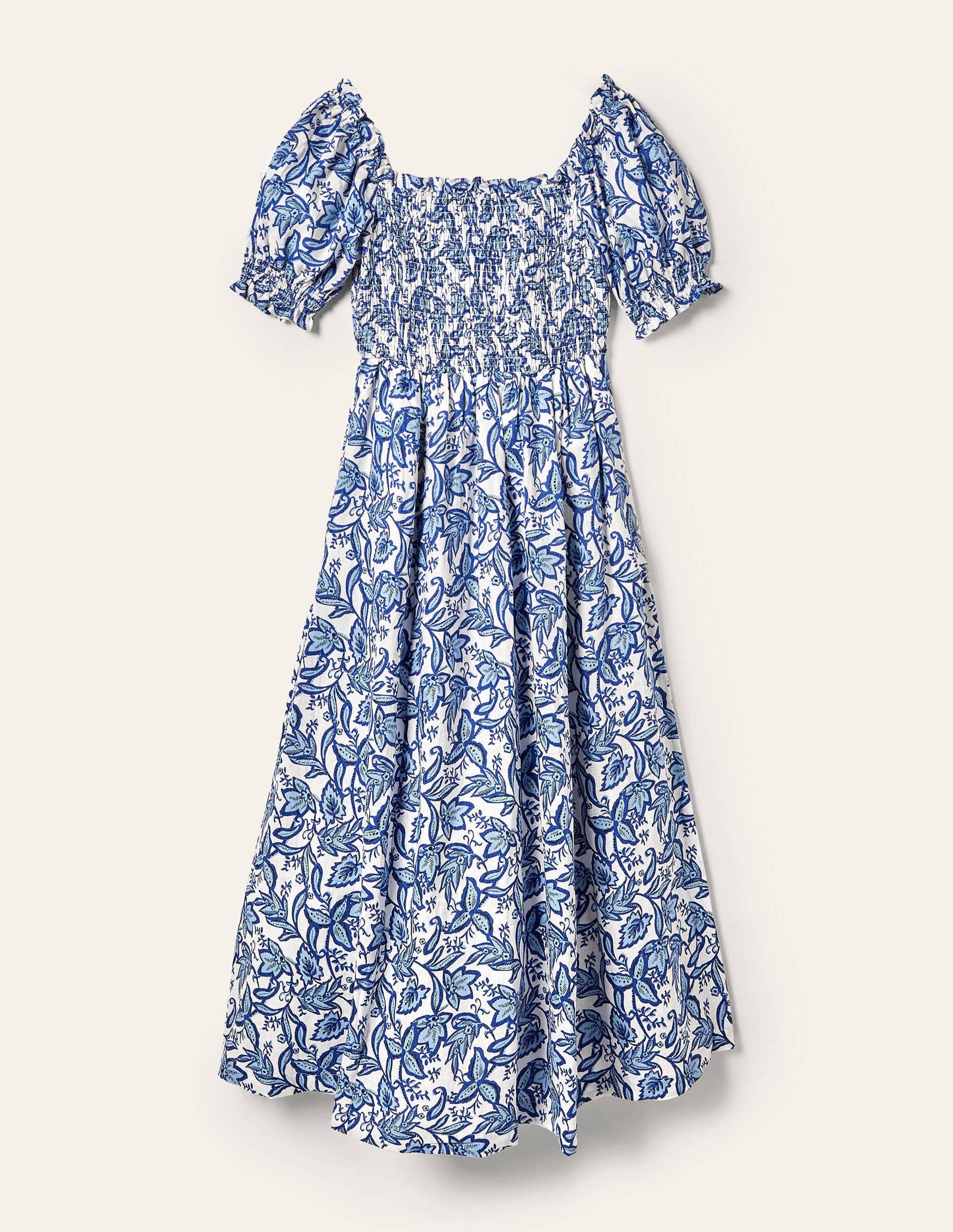 Smocked Bodice Midi Dress-Dusty Blue, Wild Flora-5