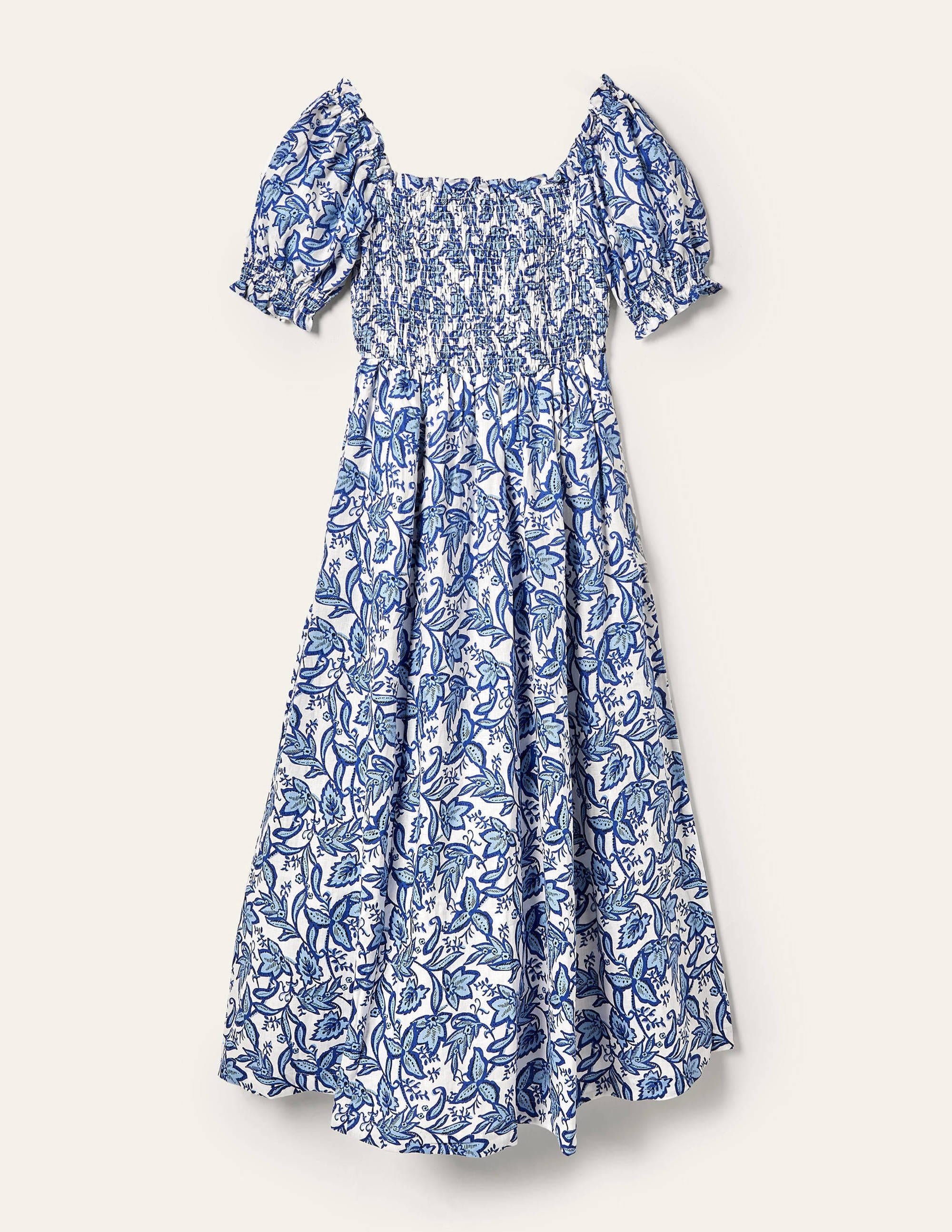 Smocked Bodice Midi Dress-Dusty Blue, Wild Flora - Image 5