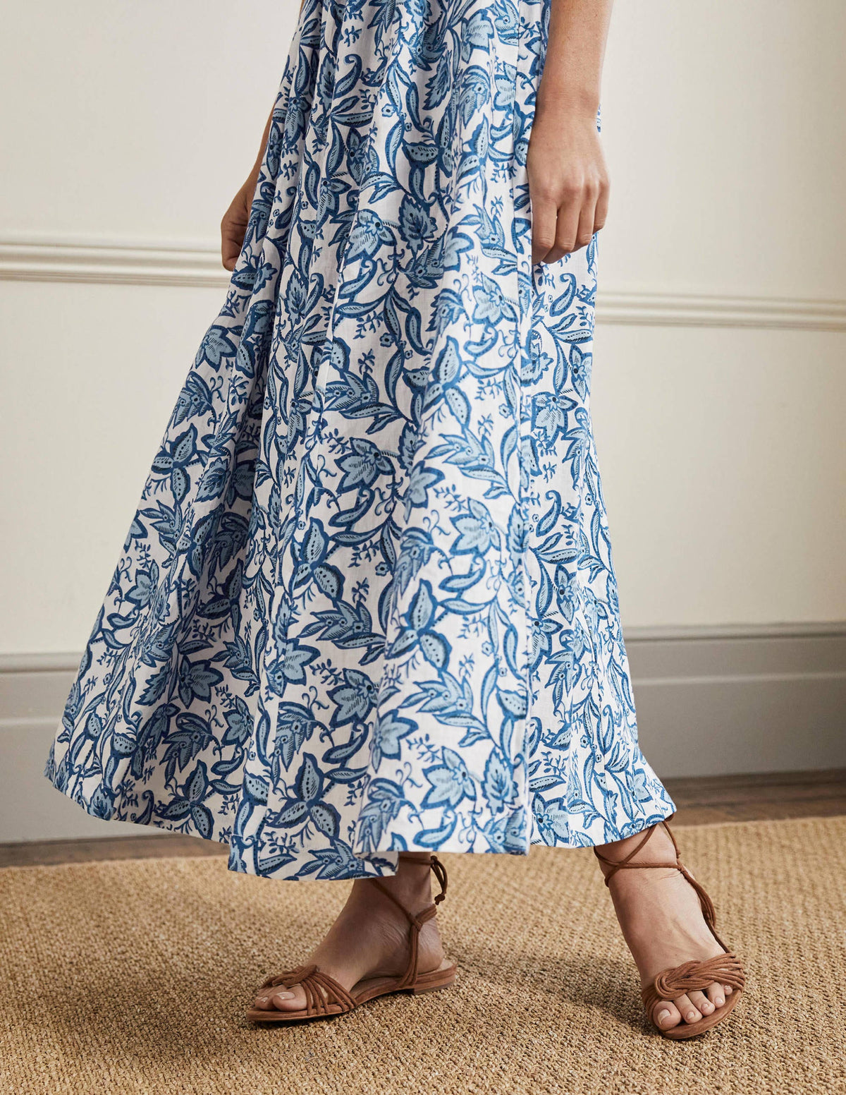 Smocked Bodice Midi Dress-Dusty Blue, Wild Flora-4