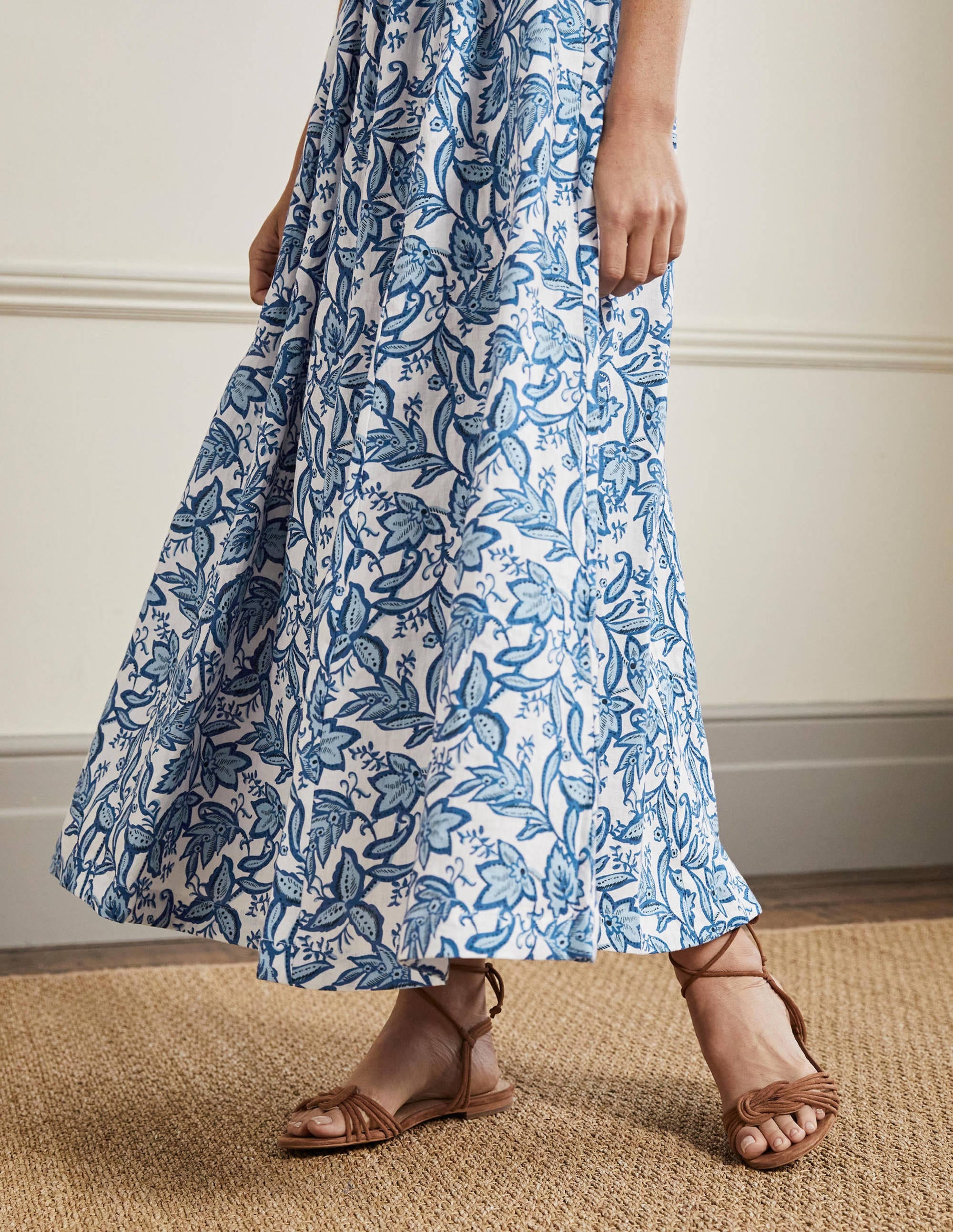 Smocked Bodice Midi Dress-Dusty Blue, Wild Flora - Image 4