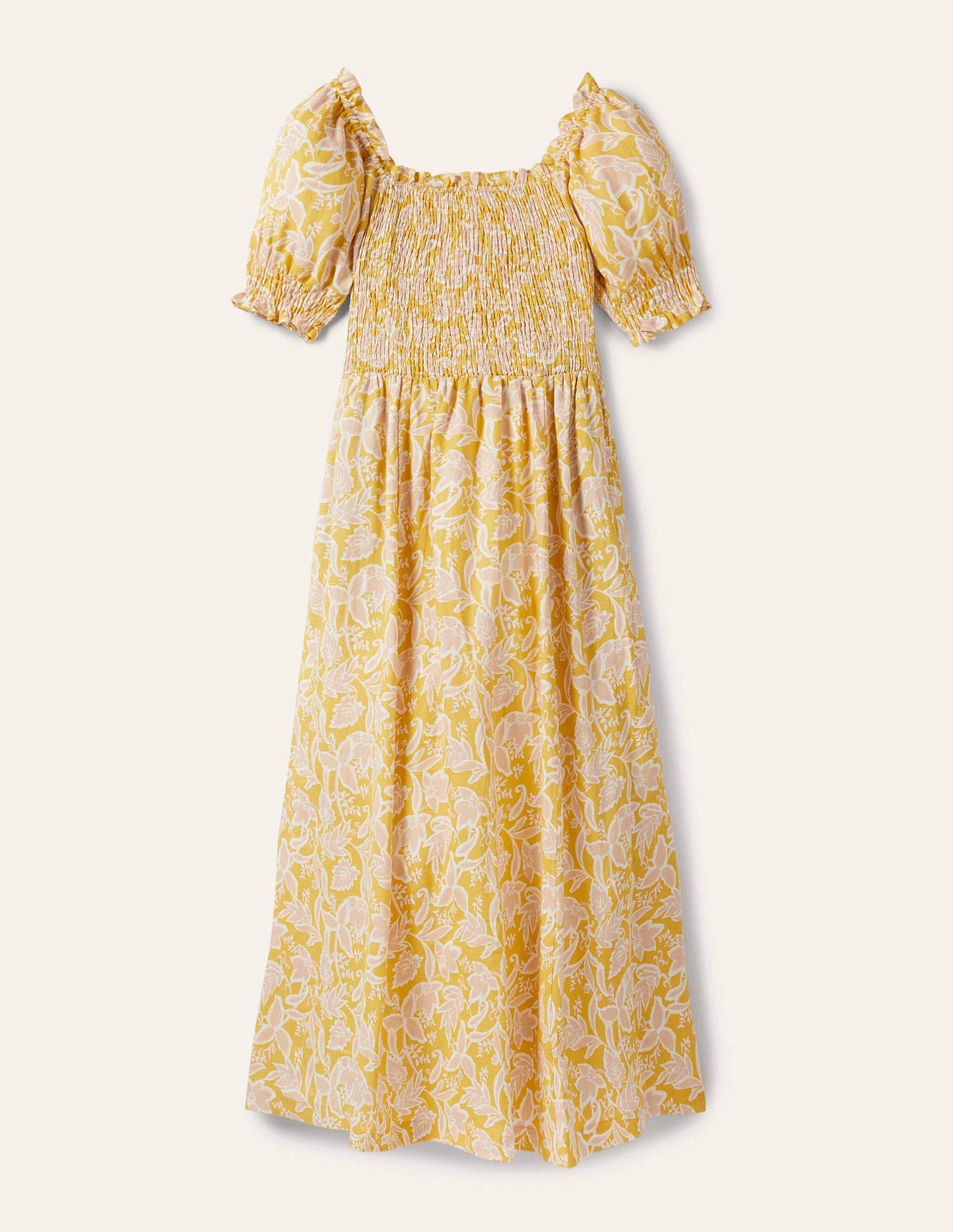 Smocked Bodice Midi Dress-Butter, Wild Flora - Image 6