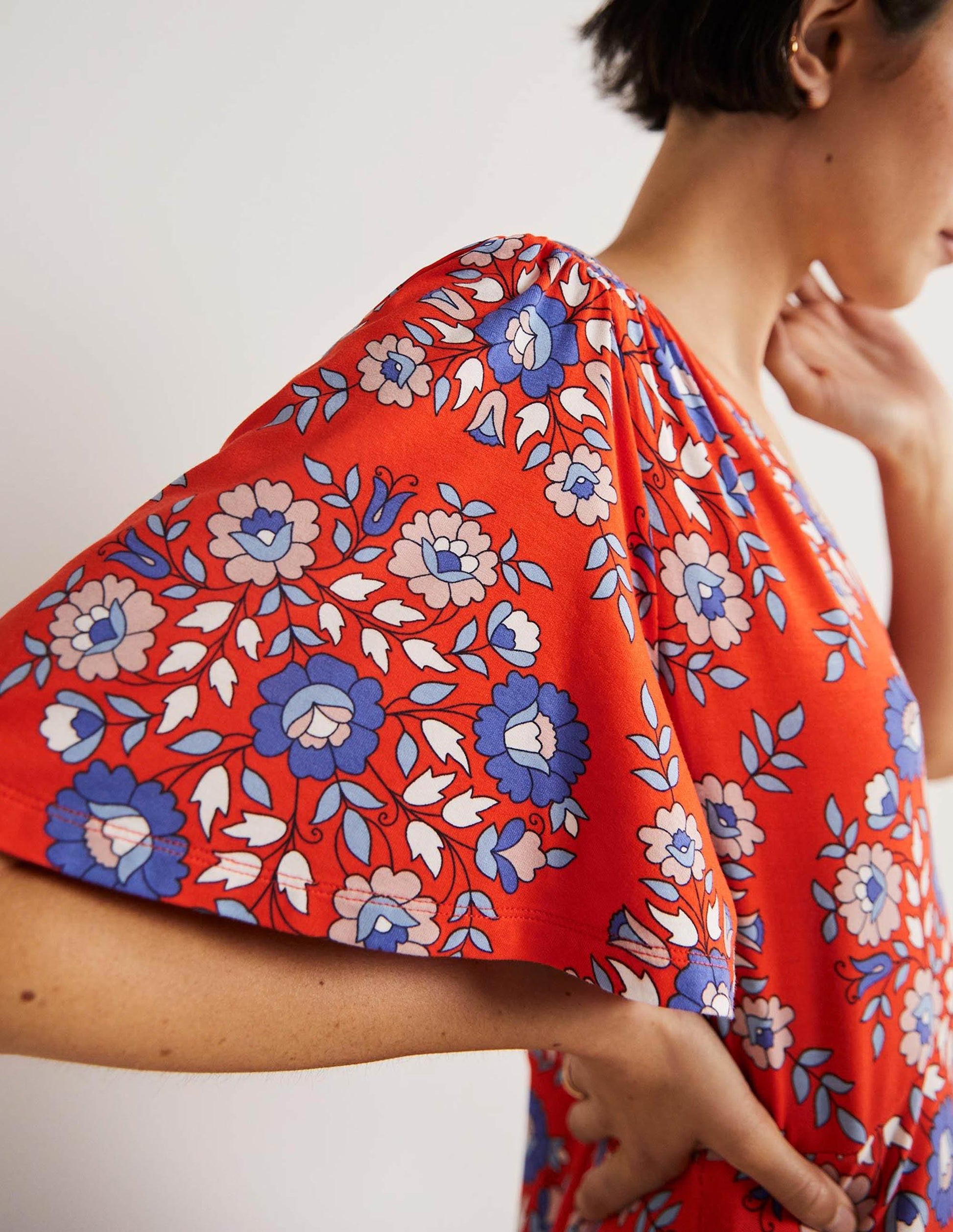 Jersey Midi Tea Dress-Papaya, Wildflower Prairie-2