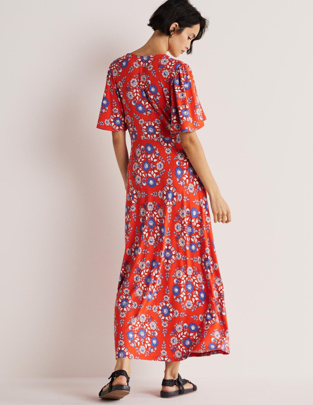 Jersey Midi Tea Dress-Papaya, Wildflower Prairie - Image 3