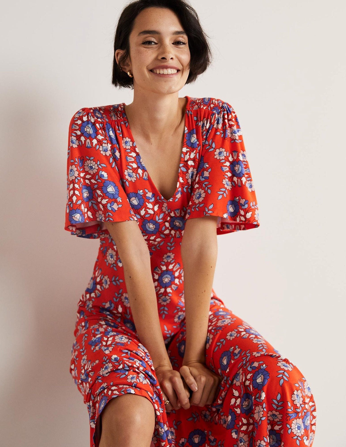 Jersey Midi Tea Dress-Papaya, Wildflower Prairie-5