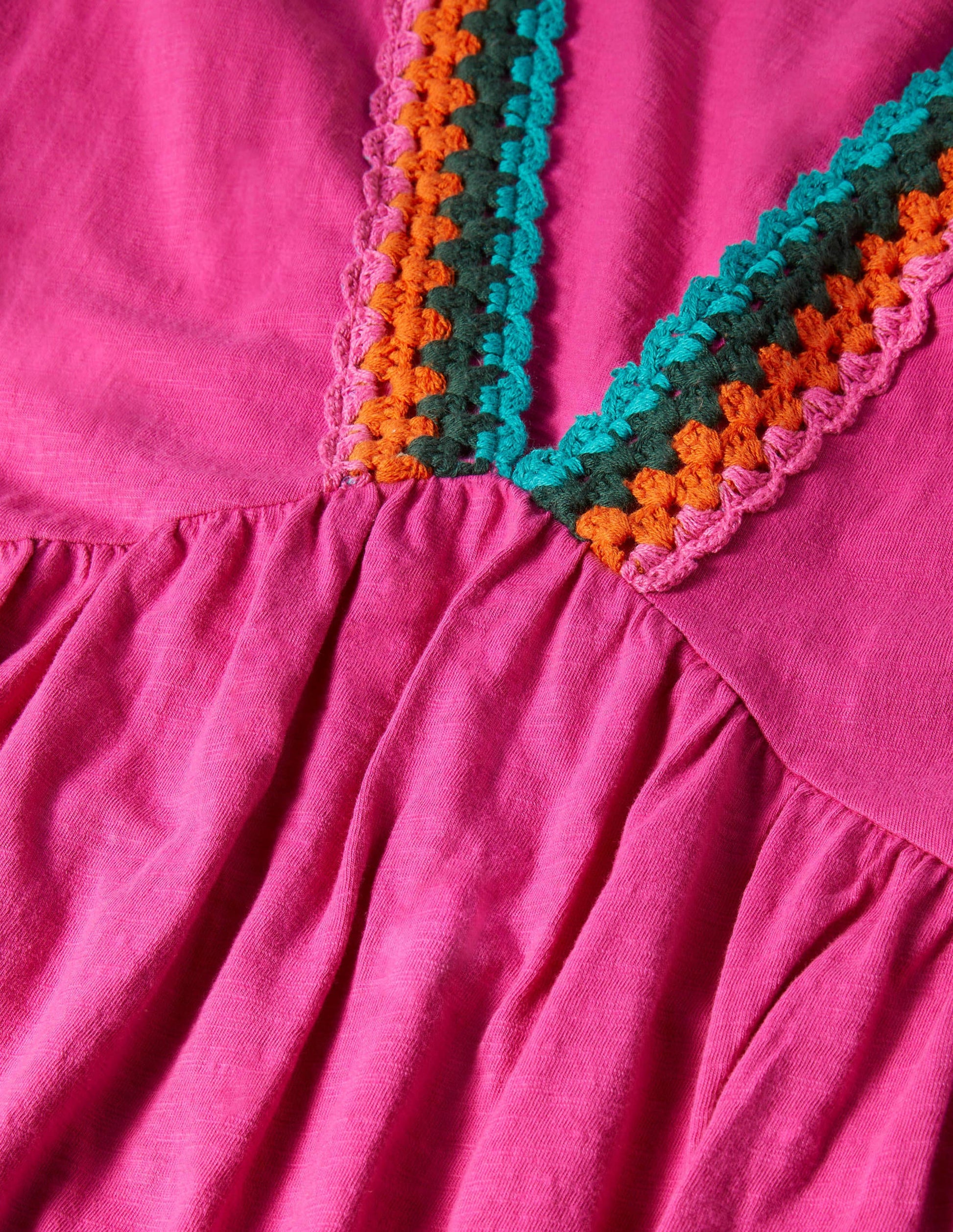 Crochet Trim Jersey Dress-Pop Pansy-5