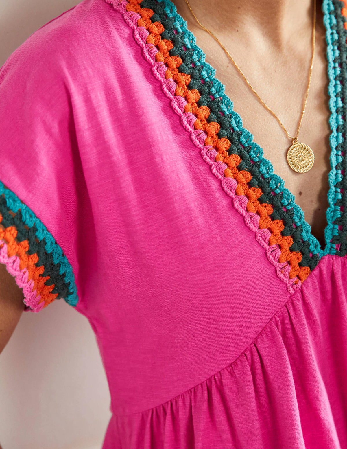 Crochet Trim Jersey Dress-Pop Pansy - Image 2