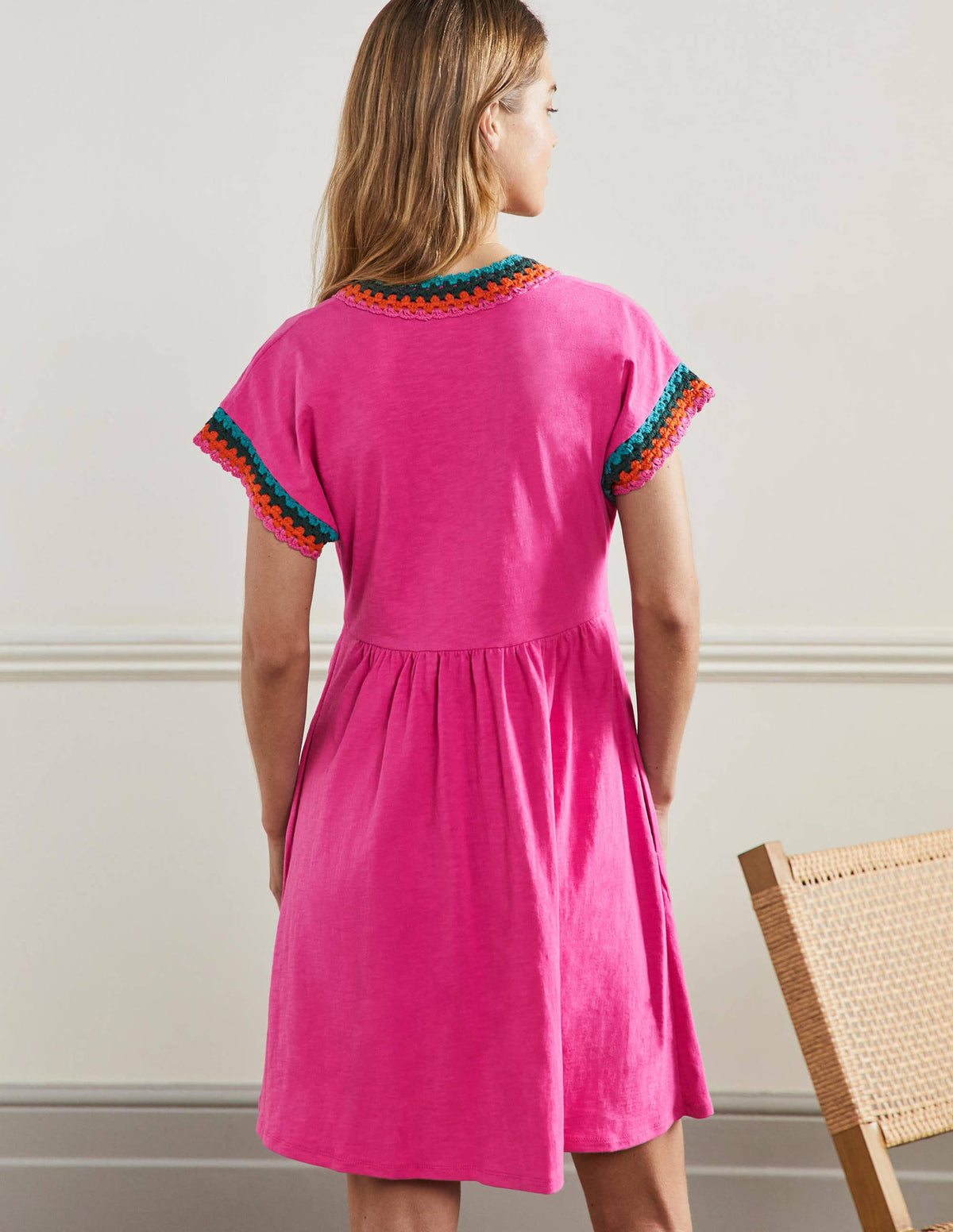 Crochet Trim Jersey Dress-Pop Pansy-3