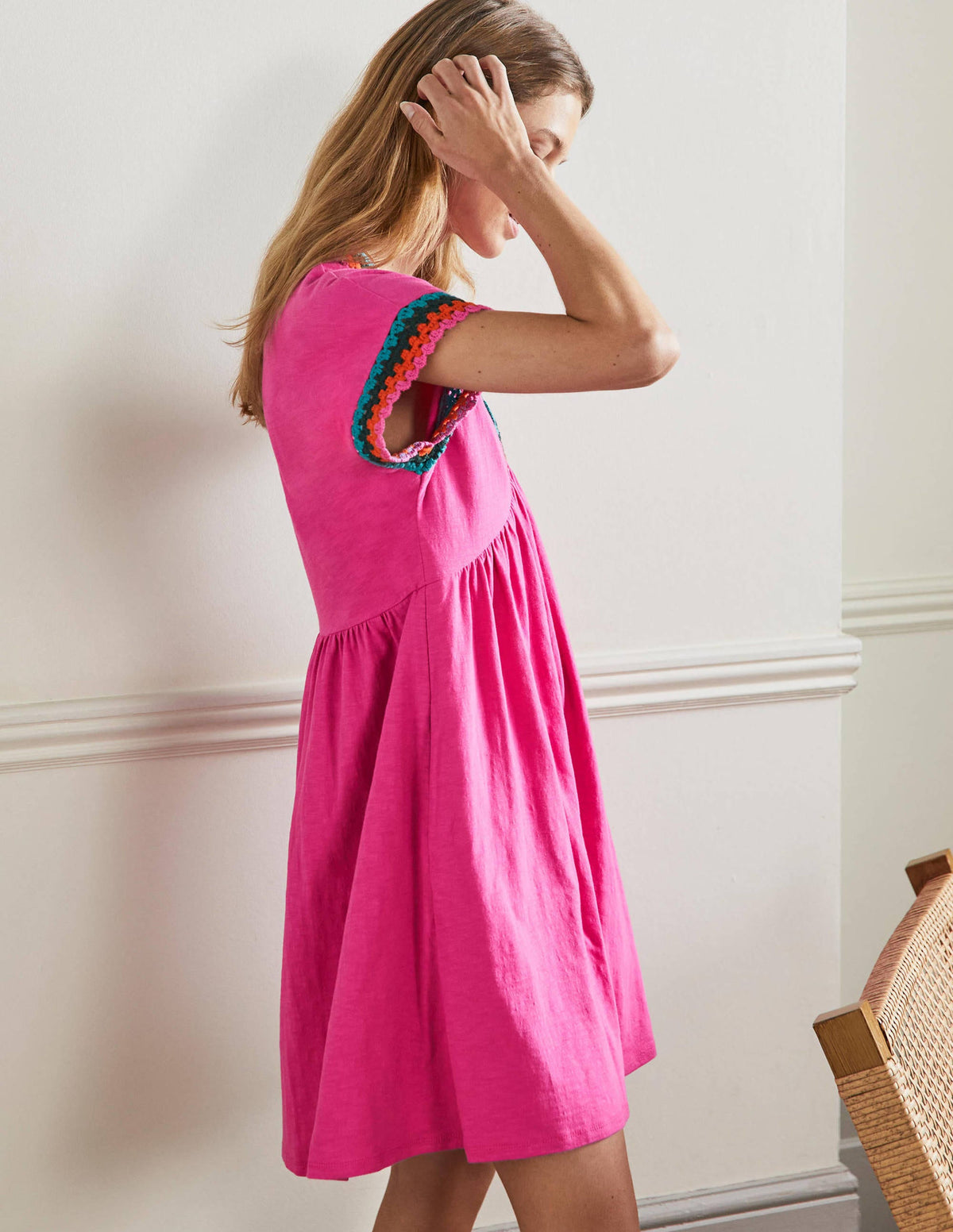 Crochet Trim Jersey Dress-Pop Pansy - Image 4