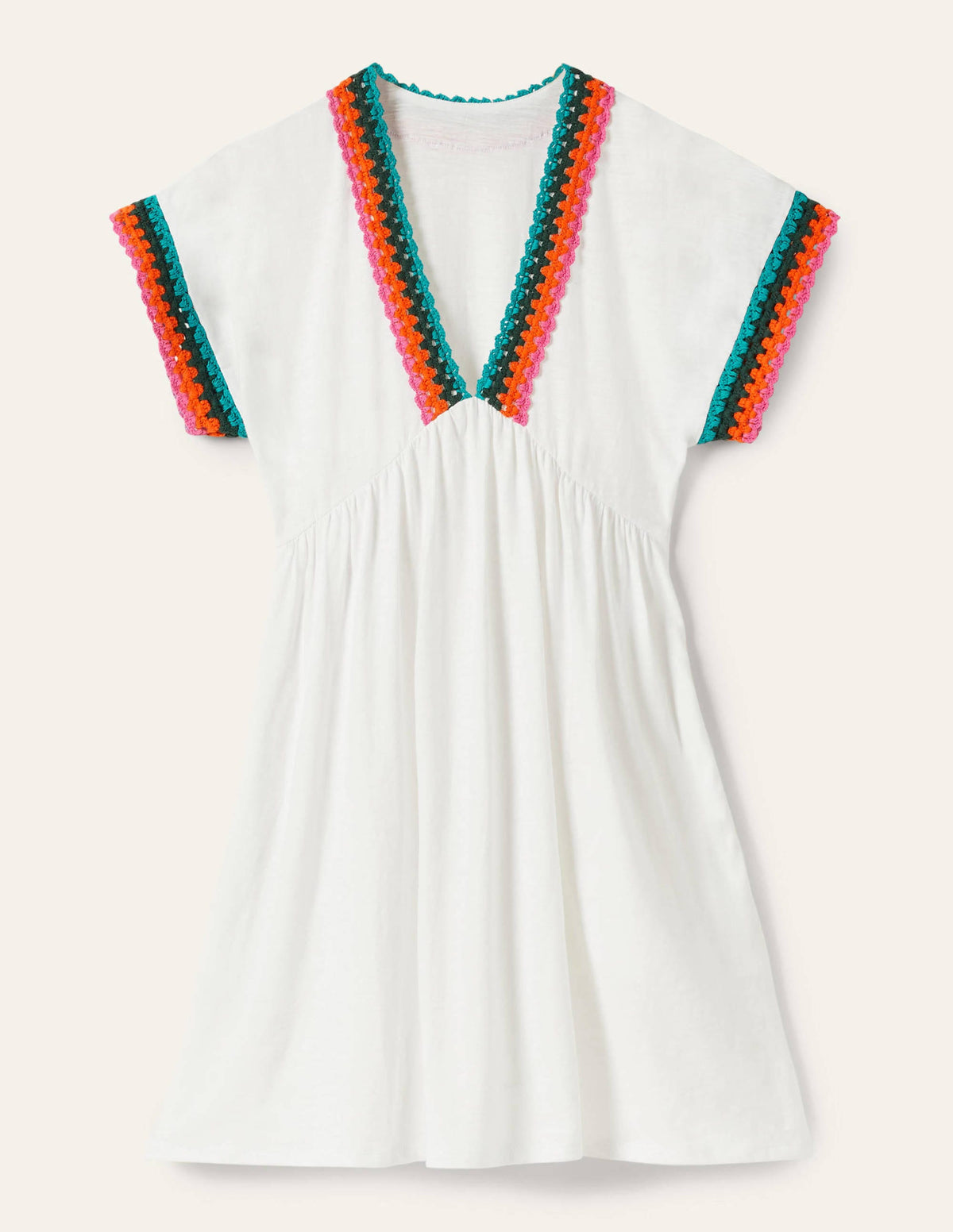 Crochet Trim Jersey Dress-White - Image 6