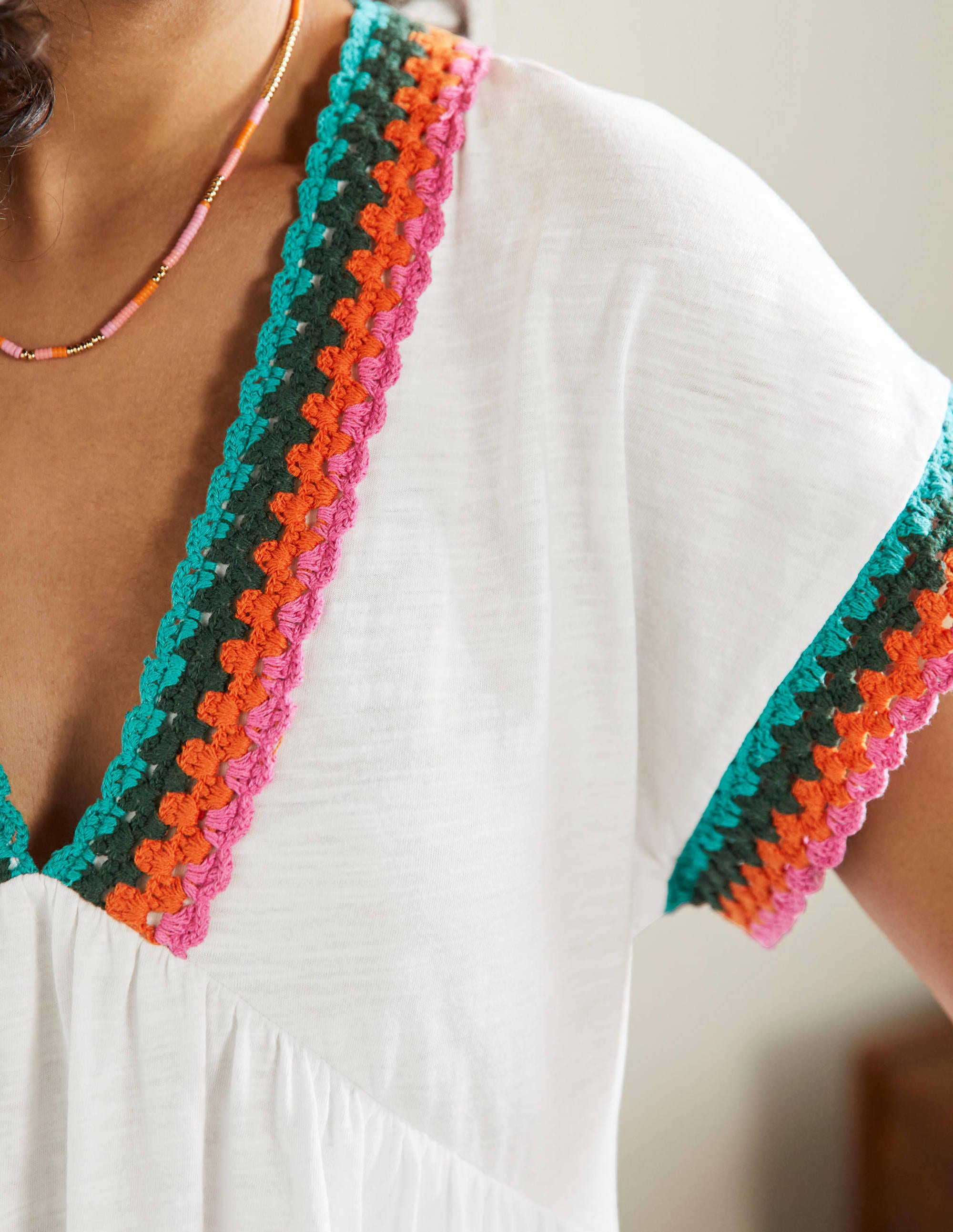 Crochet Trim Jersey Dress-White - Image 2