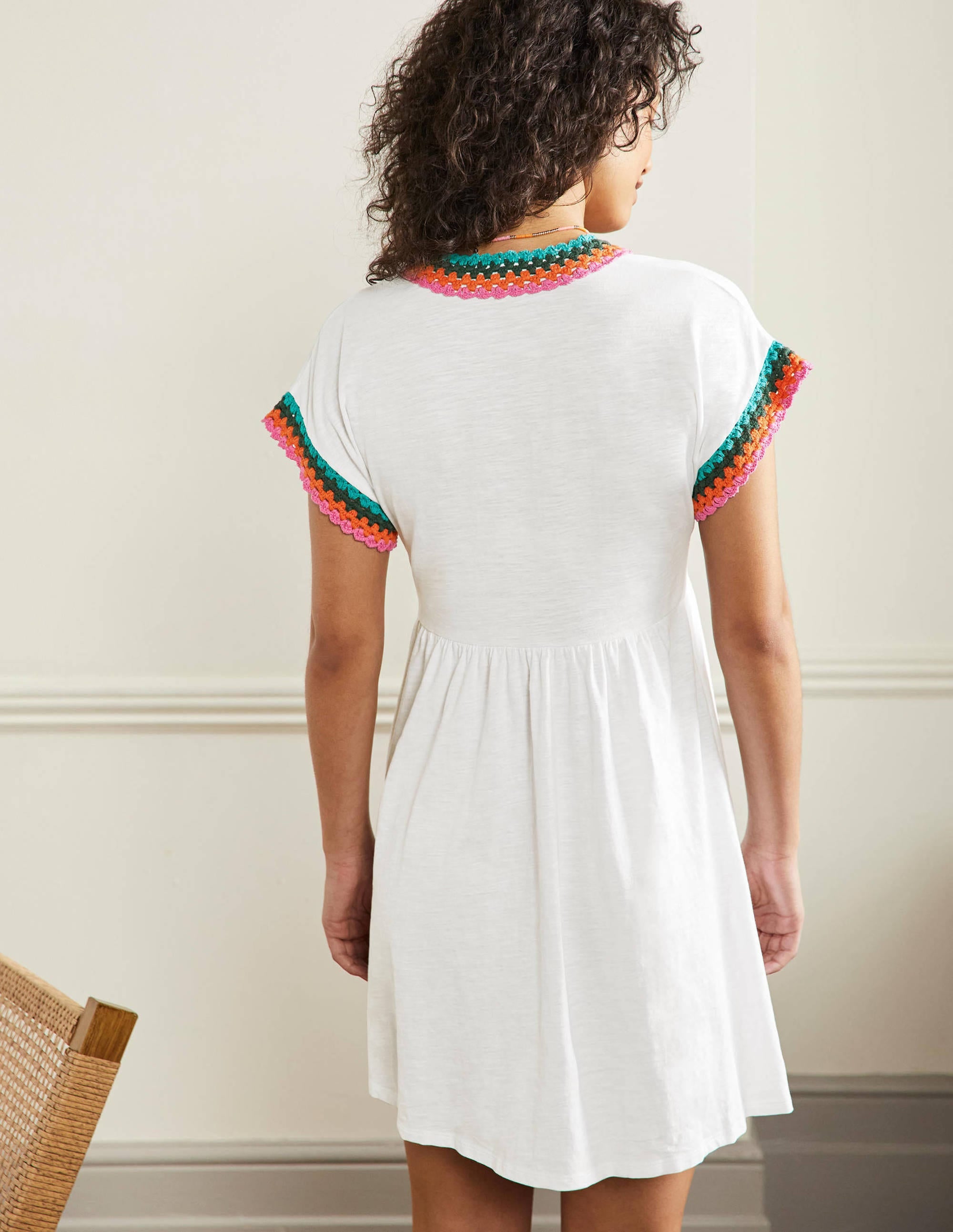 Crochet Trim Jersey Dress-White - Image 3