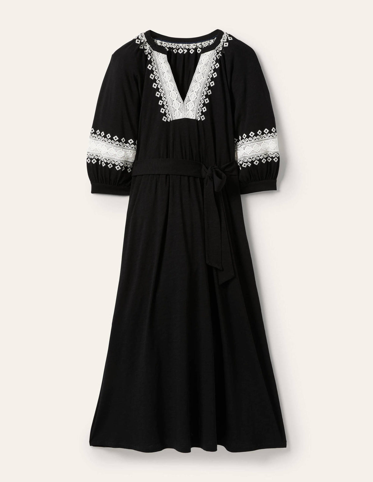 Crochet Trim Jersey Midi Dress-Black - Image 6