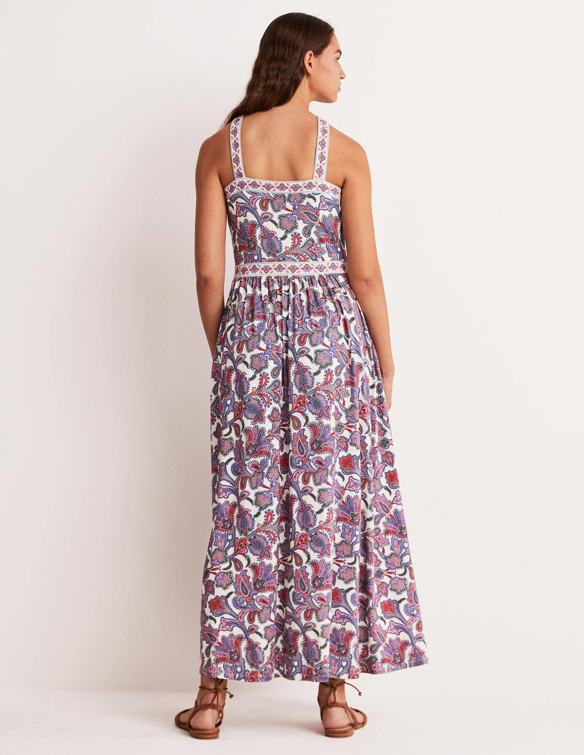 Halterneck Jersey Maxi Dress-Ivory, Paisley Bud - Image 5