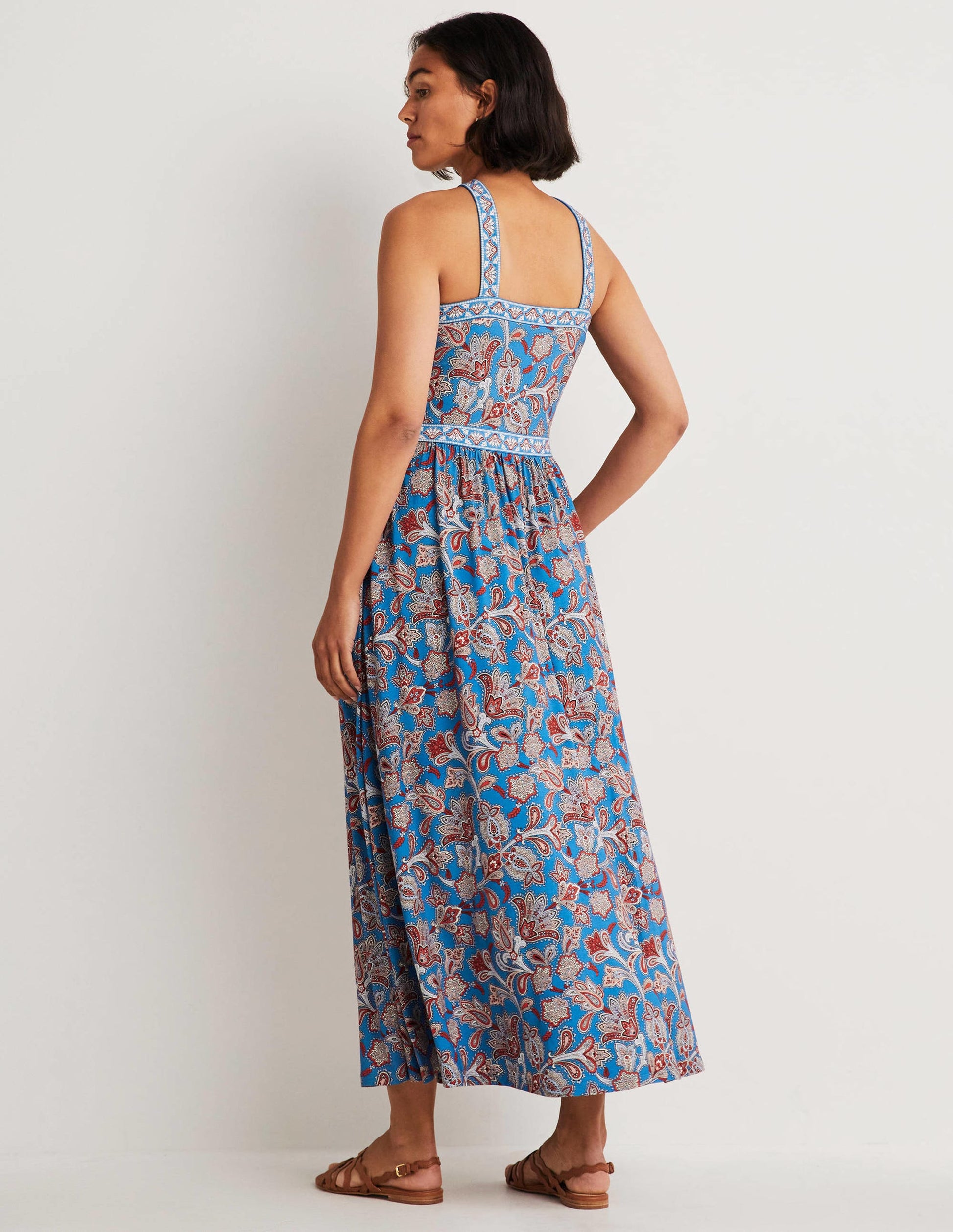Halterneck Jersey Maxi Dress-Mosaic Blue, Paisley Bud-7