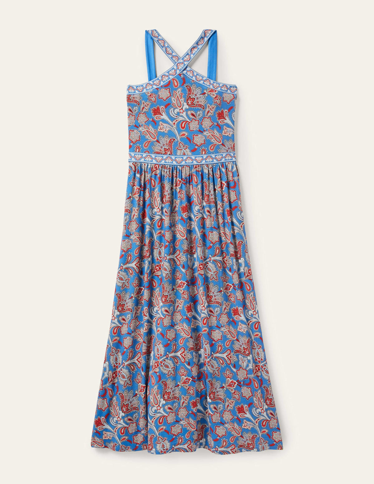 Halterneck Jersey Maxi Dress-Mosaic Blue, Paisley Bud - Image 10