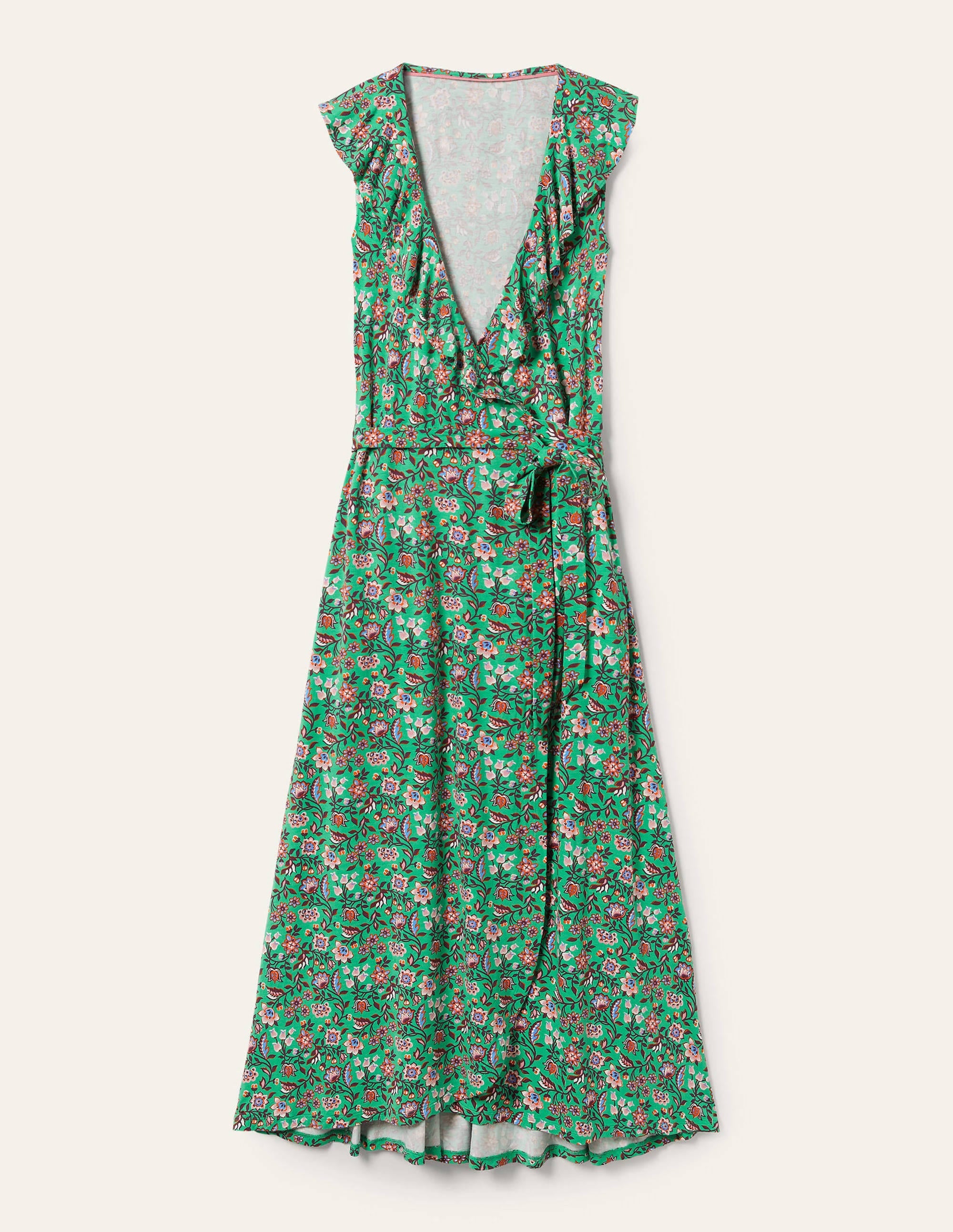 Saskia Wrap Jersey Maxi Dress-Green Lagoon, Oriental Meadow - Image 5