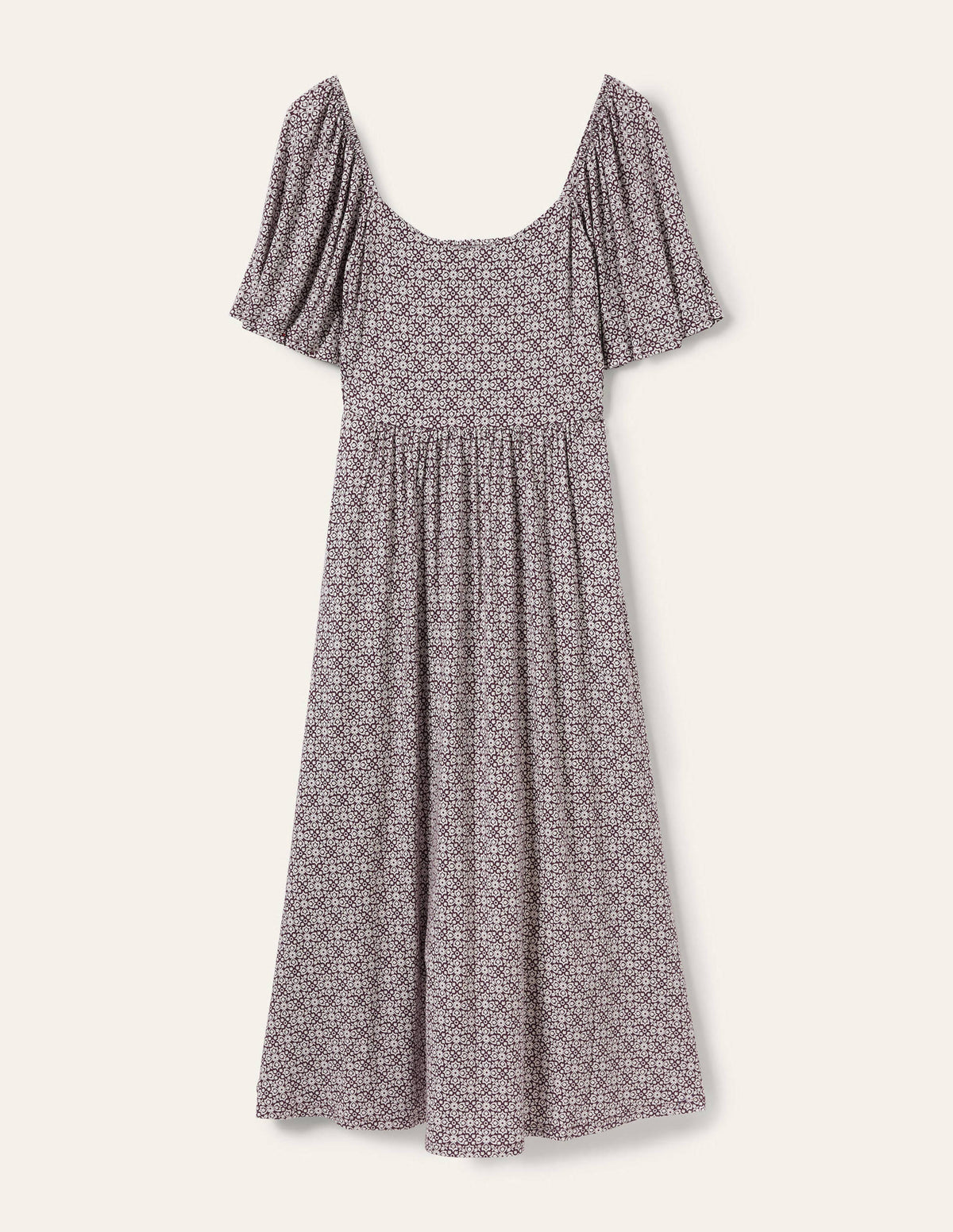 Smock Detail Jersey Maxi Dress-Berry Floret Tile-5