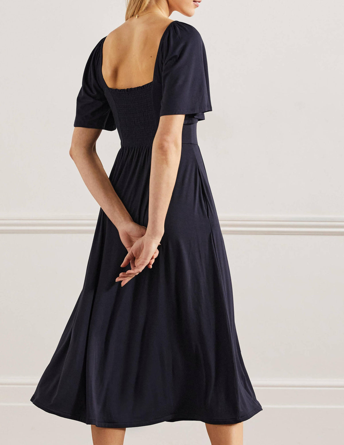 Smock Detail Jersey Maxi Dress-Navy - Image 3
