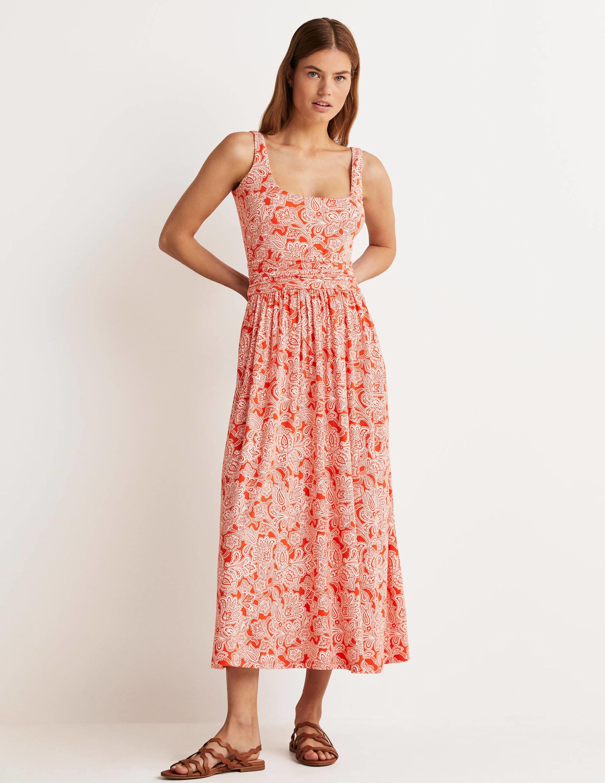 Scoop Neck Jersey Midi Dress-Firecracker, Paisley Bud - Image 6