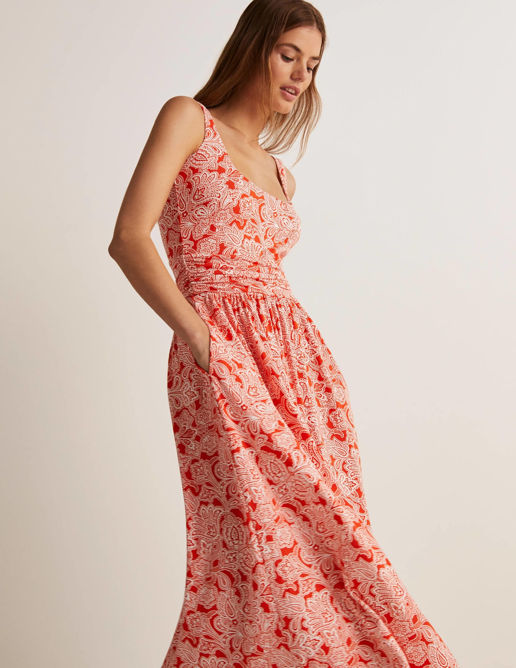 Scoop Neck Jersey Midi Dress-Firecracker, Paisley Bud - Image 9