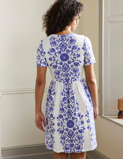 Easy Notch Neck Jersey Dress-Bluebell, Passion Bloom-3