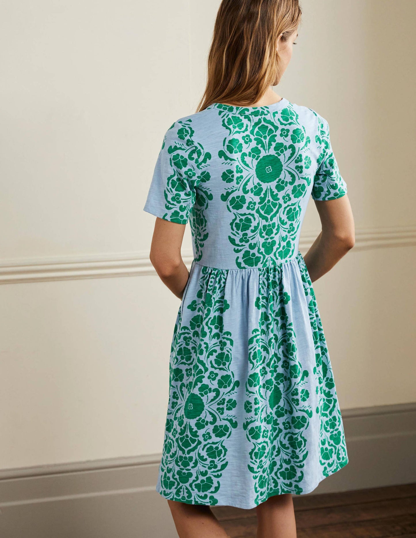 Easy Notch Neck Jersey Dress-Dusty Blue, Passion Bloom