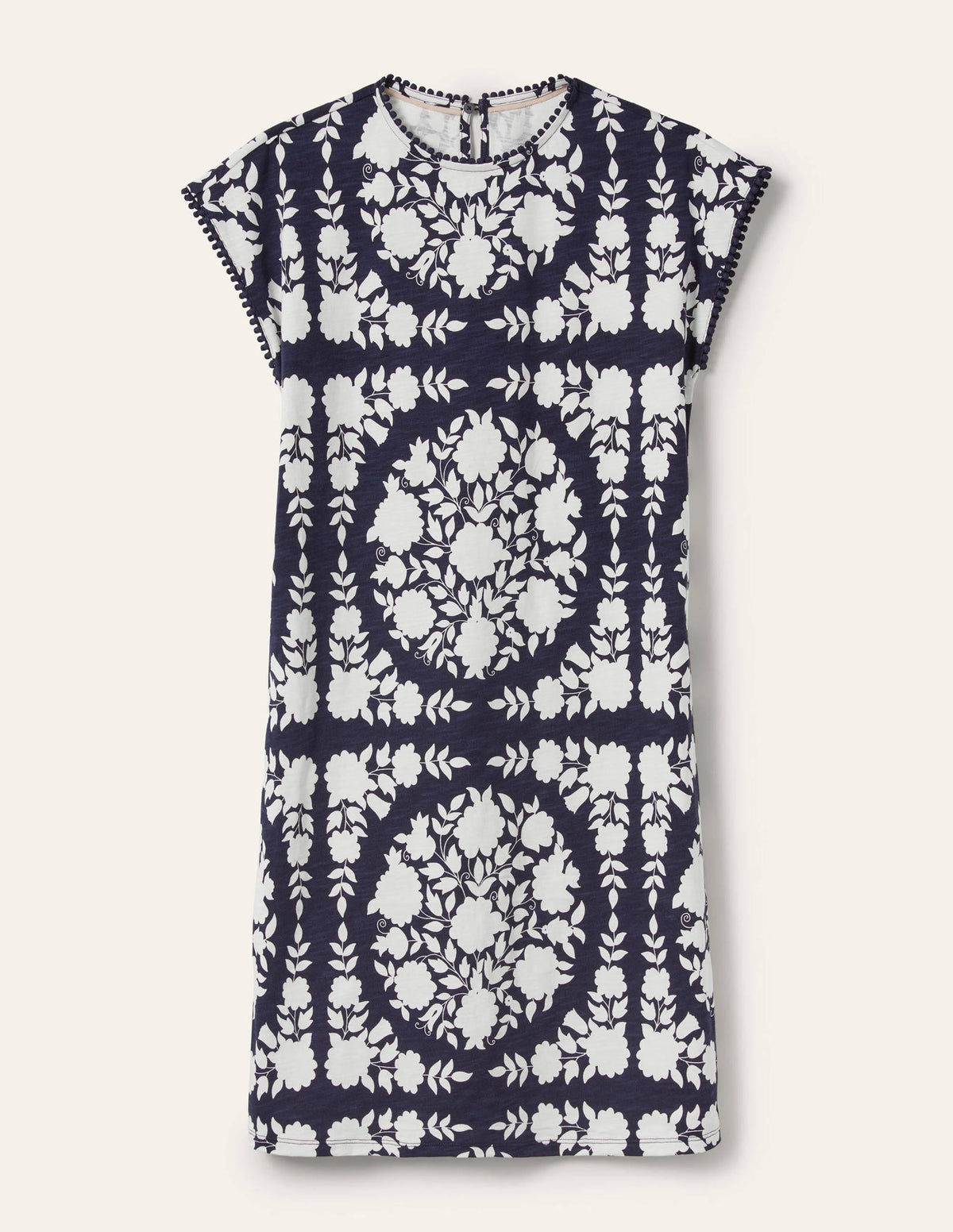Trim Detail T-Shirt Dress-Navy, Wildflower Prairie-5