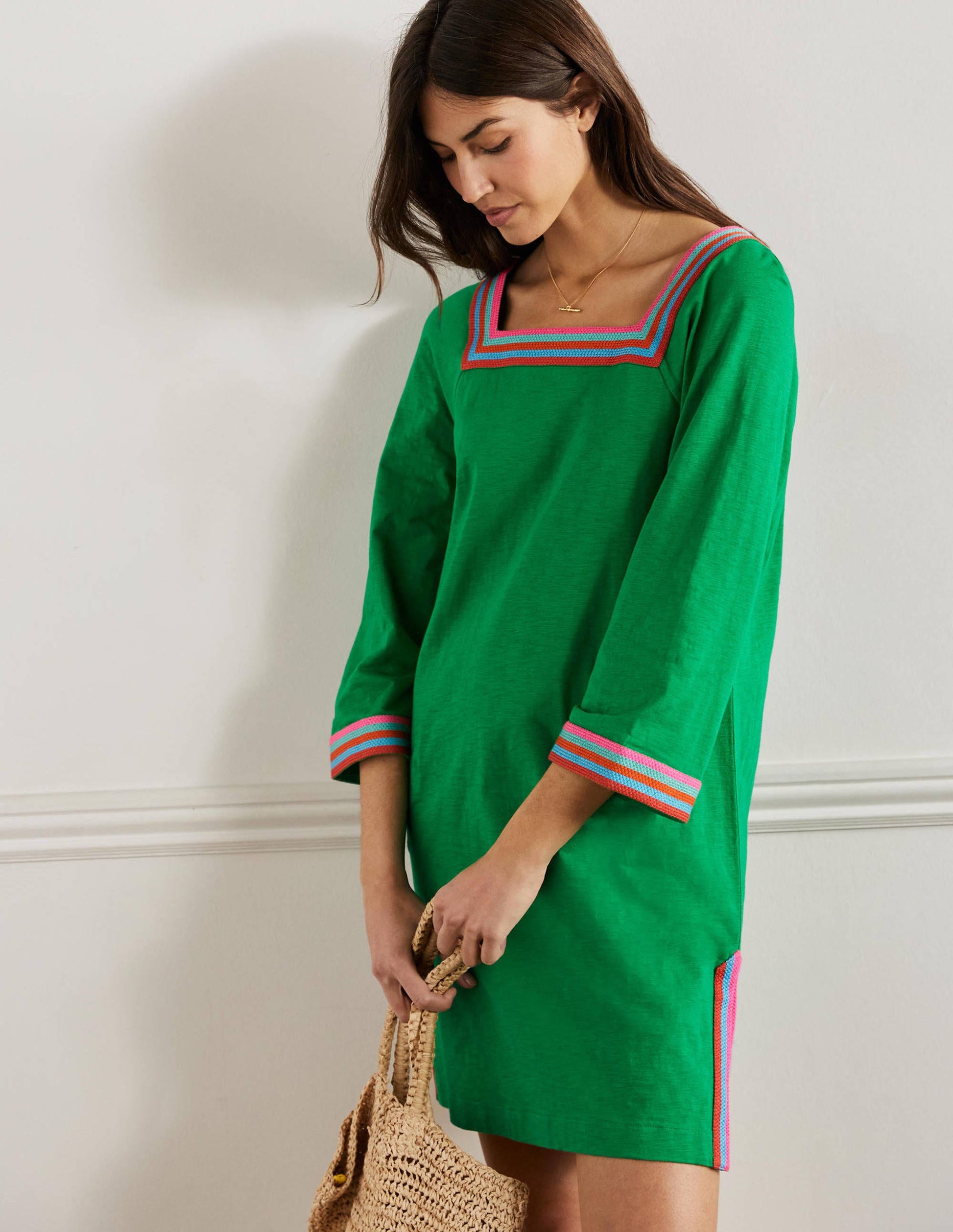 Embroidered Jersey Tunic-Rich Emerald-1