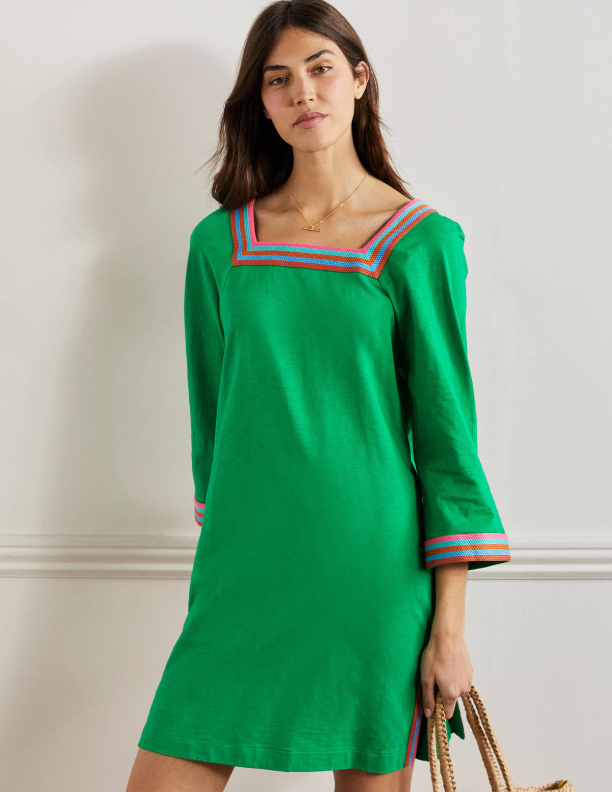 Embroidered Jersey Tunic-Rich Emerald - Image 4