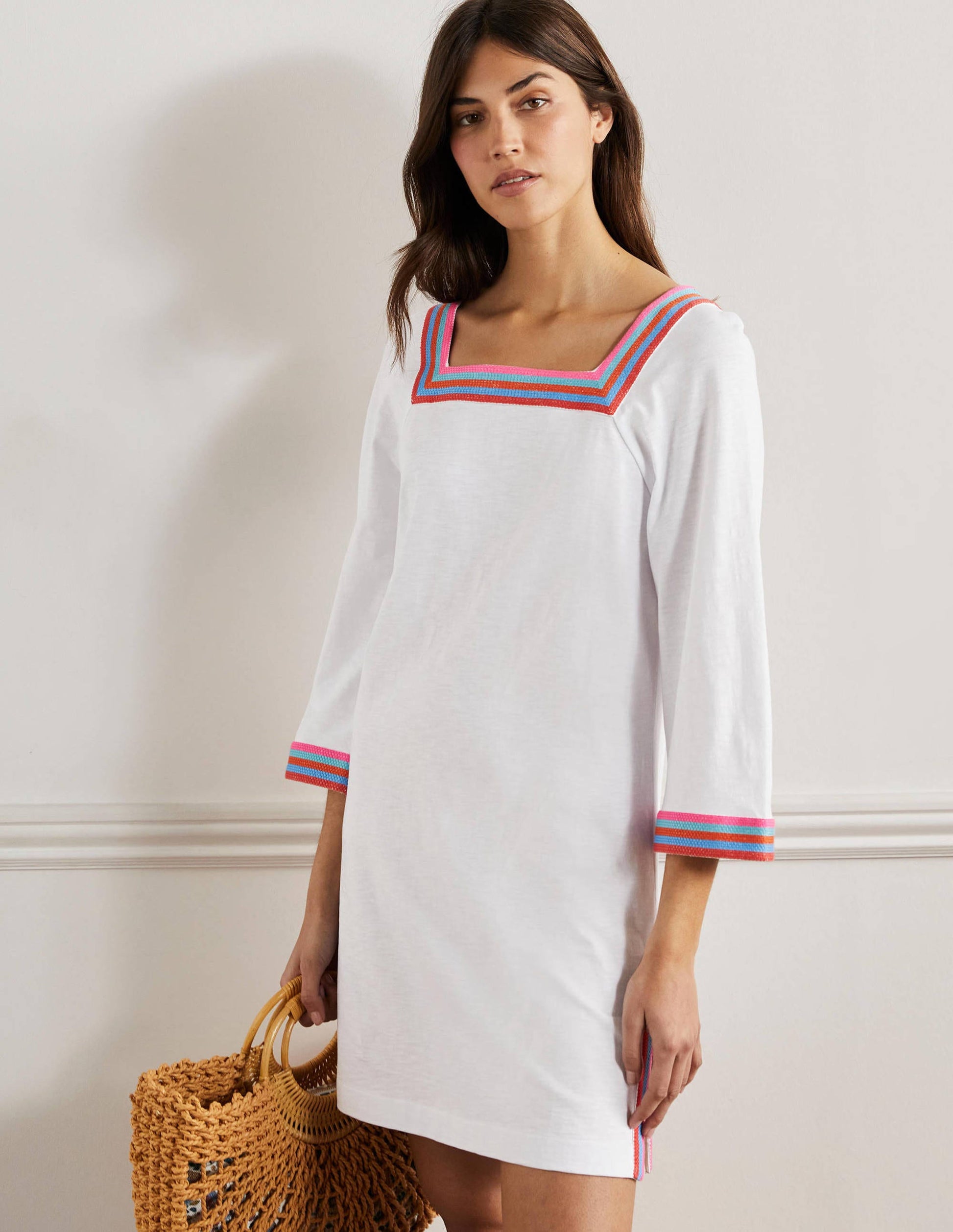 Embroidered Jersey Tunic-White-1